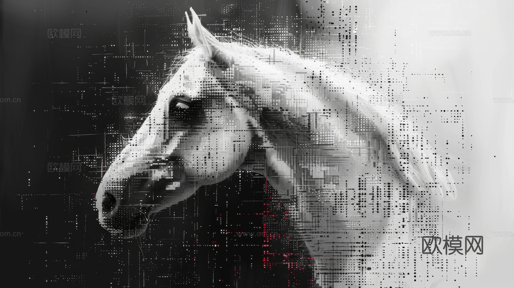 骏马肖像3D立体浮雕背景墙下载（渲染图3）