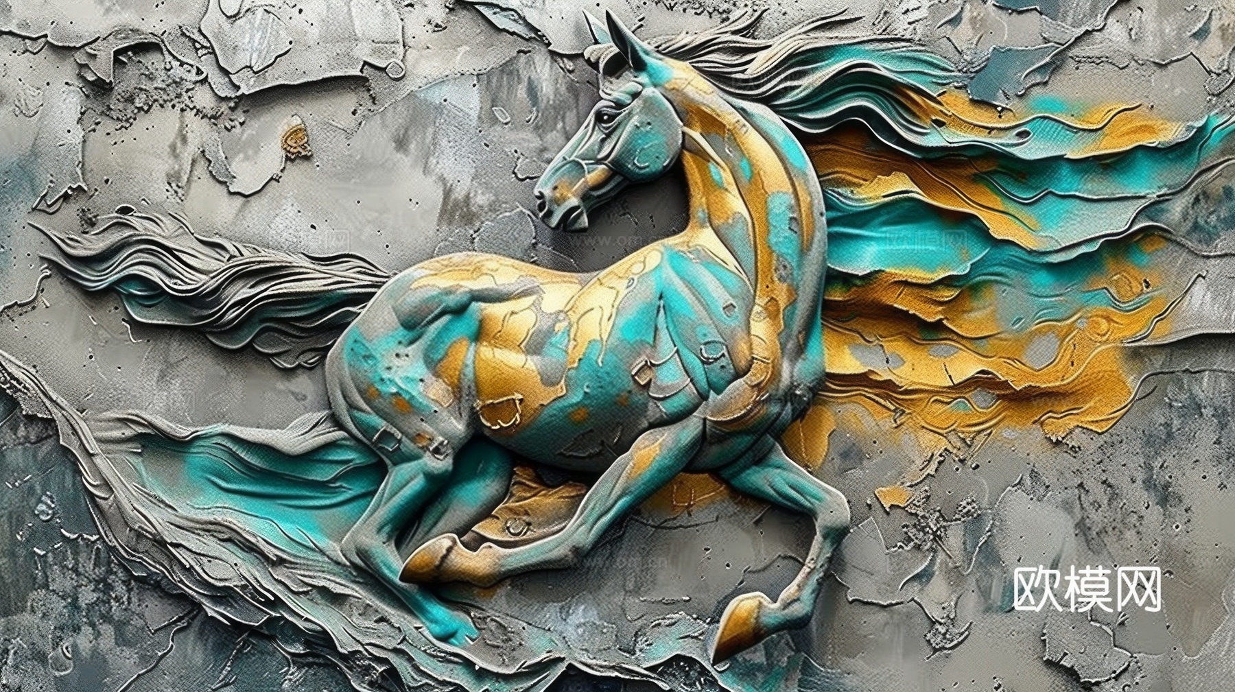 骏马肖像3D立体浮雕背景墙