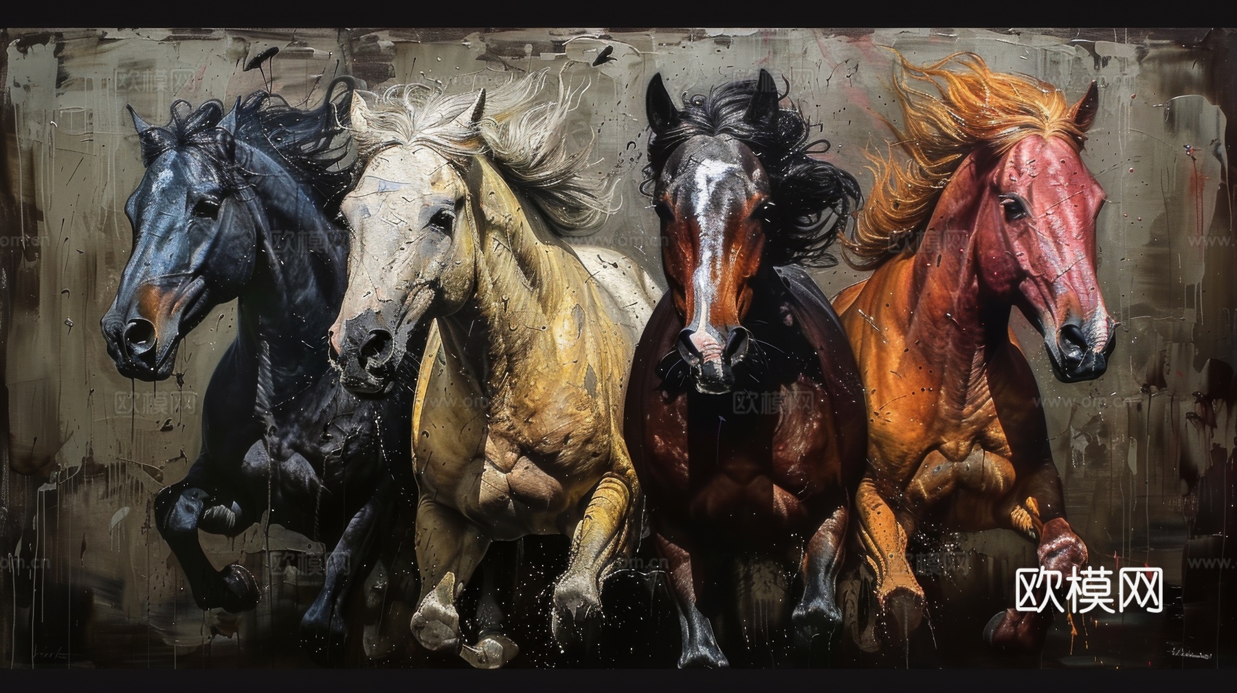 骏马肖像3D立体浮雕背景墙下载（渲染图2）