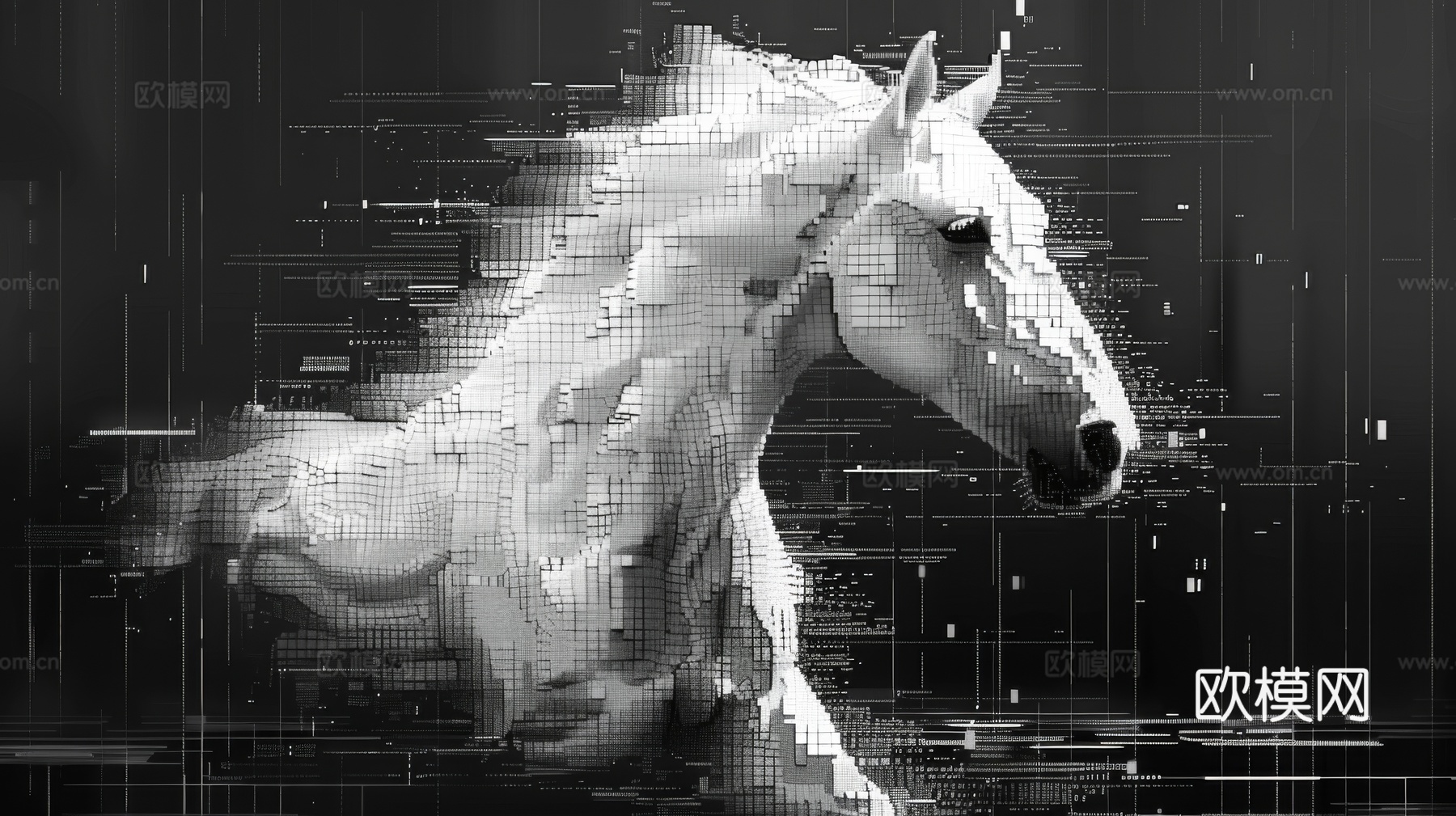 骏马肖像3D立体浮雕背景墙下载（渲染图6）