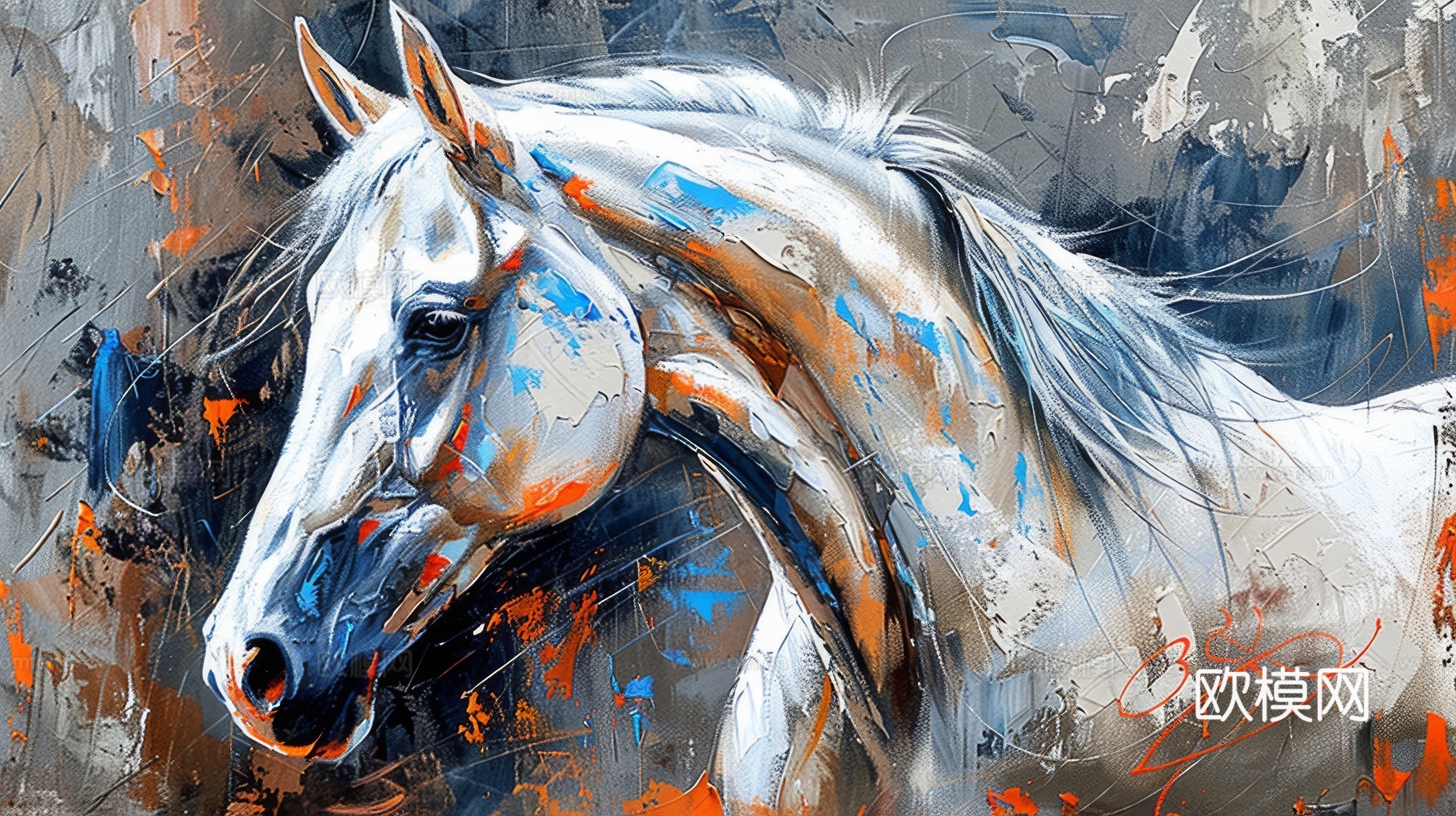 骏马肖像3D立体浮雕背景墙下载（渲染图4）