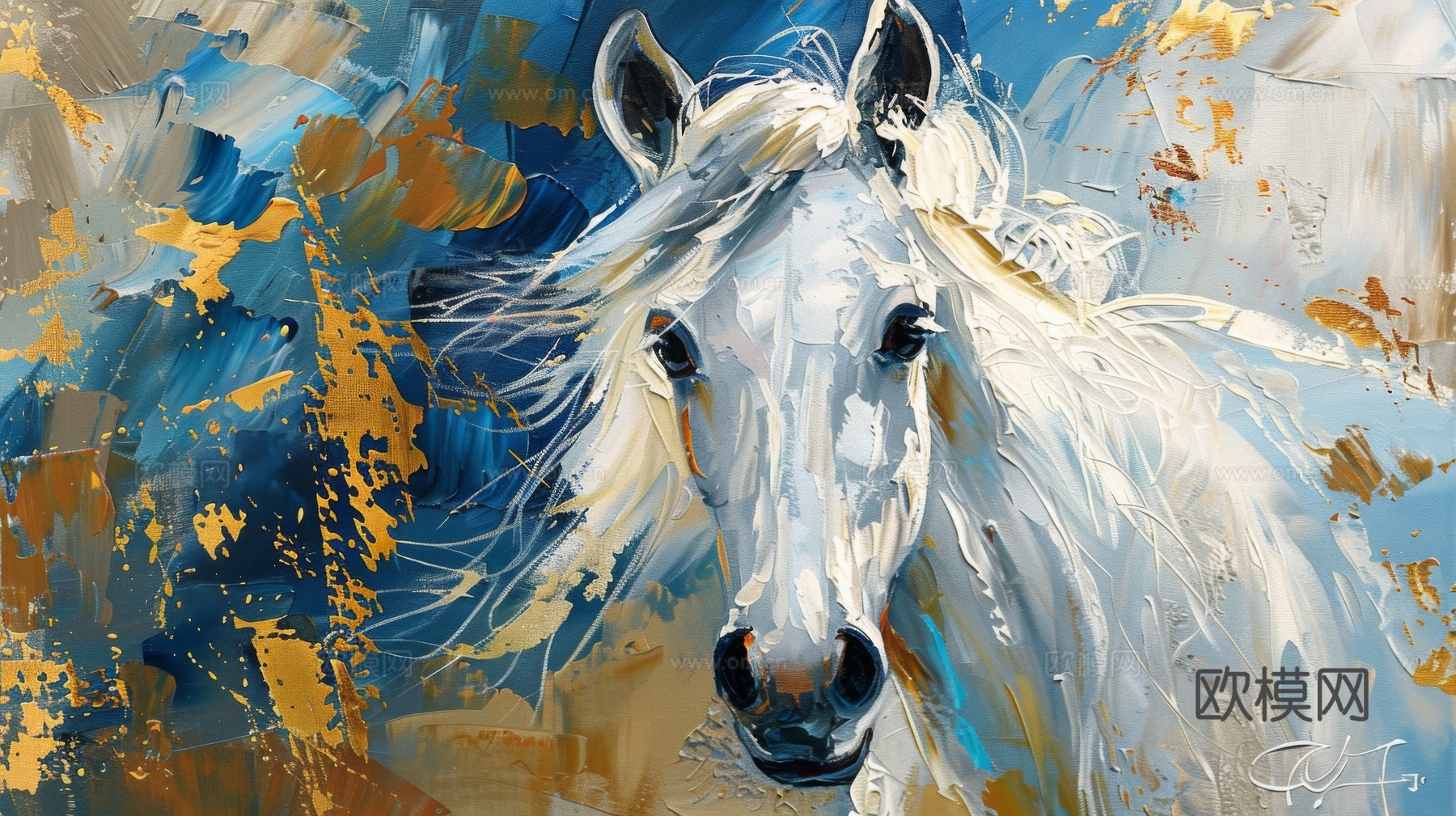 骏马肖像3D立体浮雕背景墙下载（渲染图6）