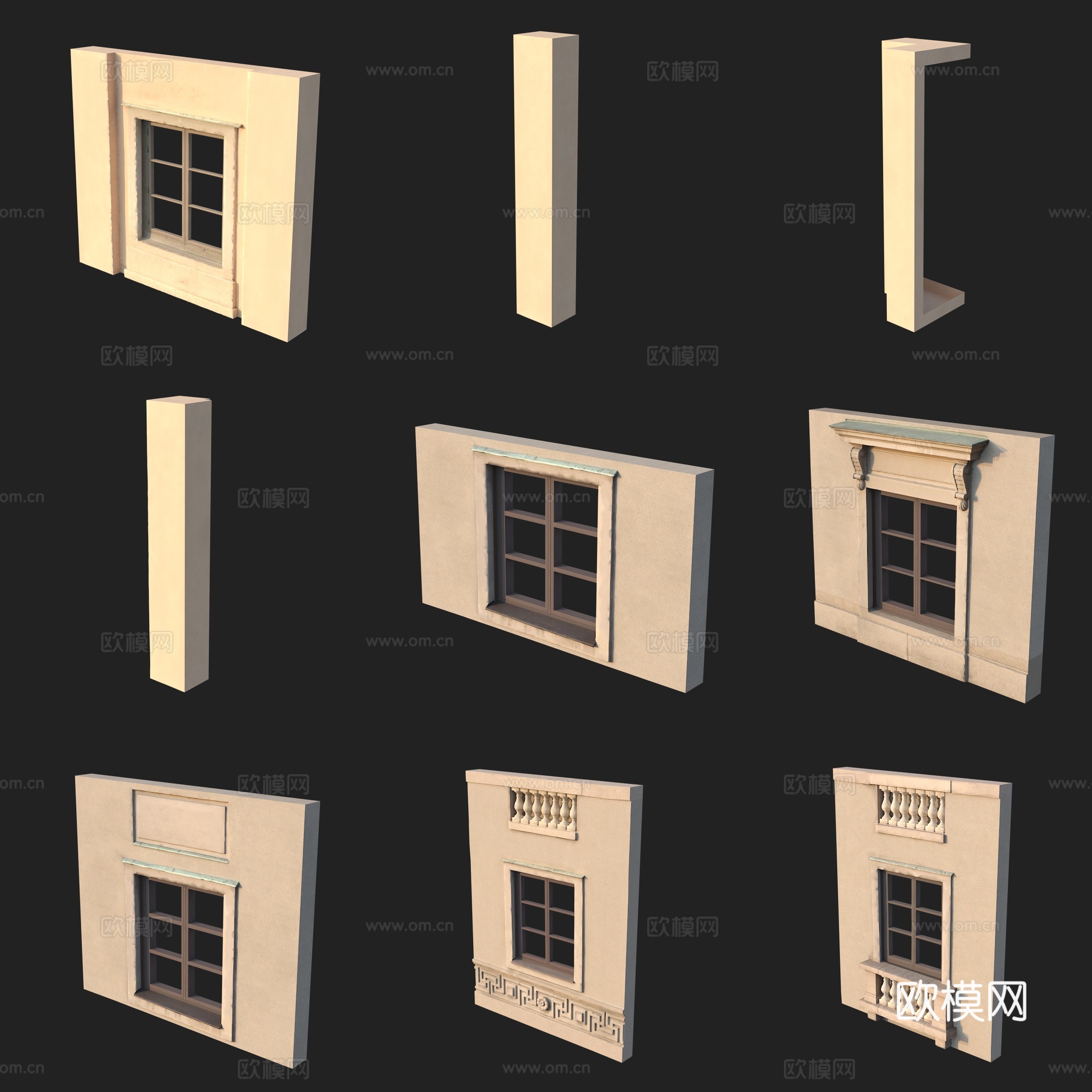 建筑构件柱子门窗墙体3d模型