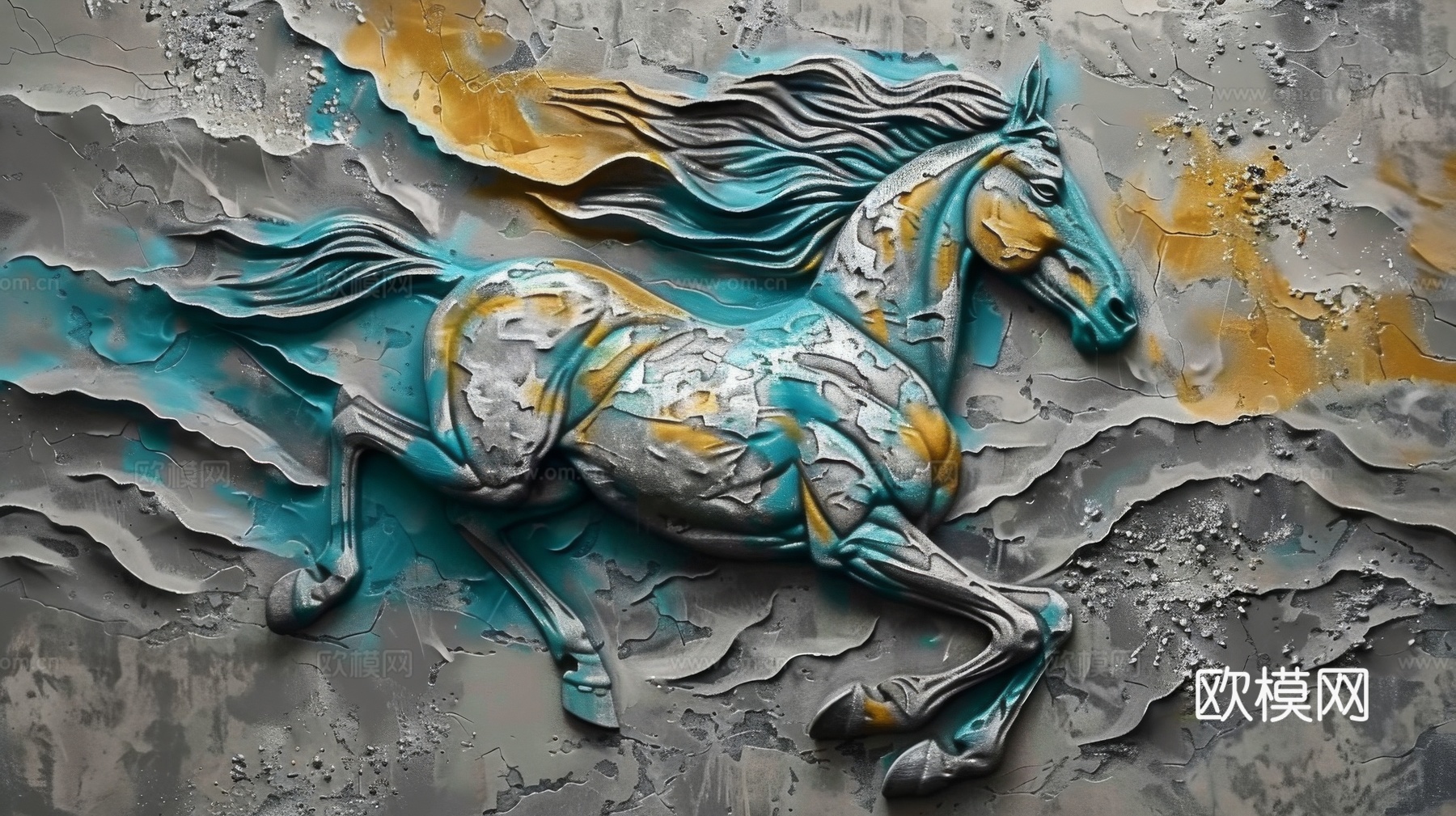 骏马肖像3D立体浮雕背景墙