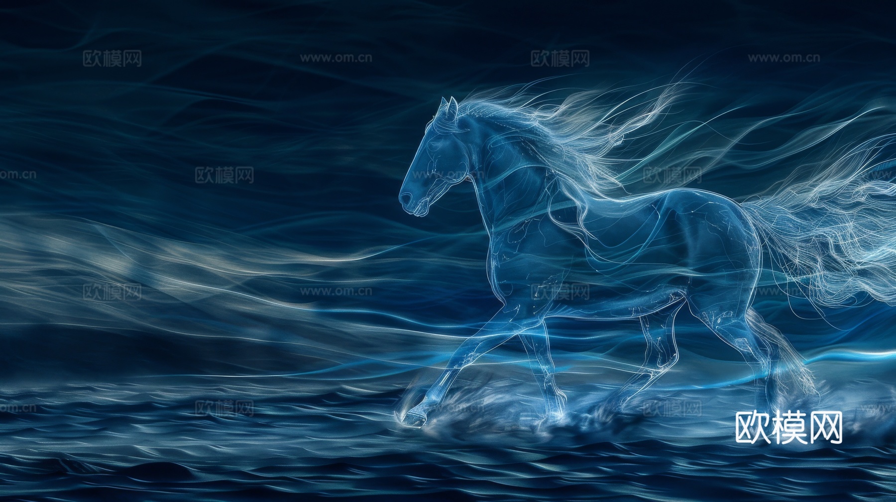 骏马肖像3D立体浮雕背景墙下载（渲染图7）