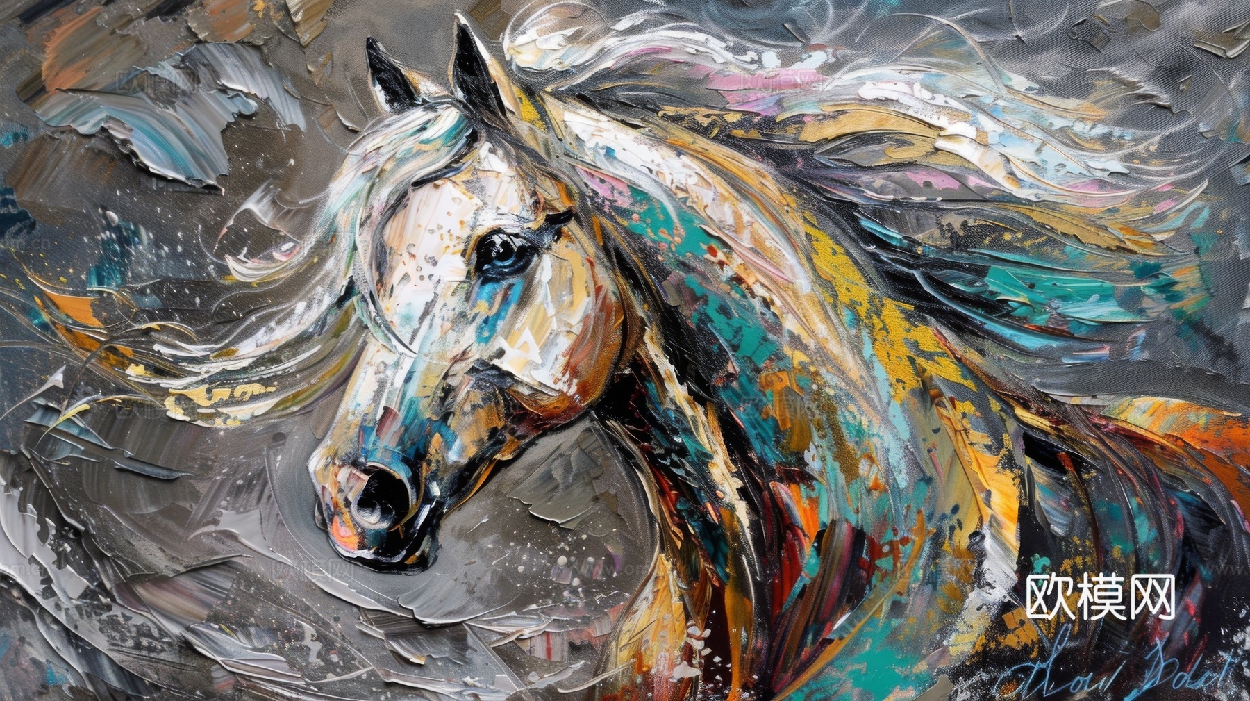 骏马肖像3D立体浮雕背景墙