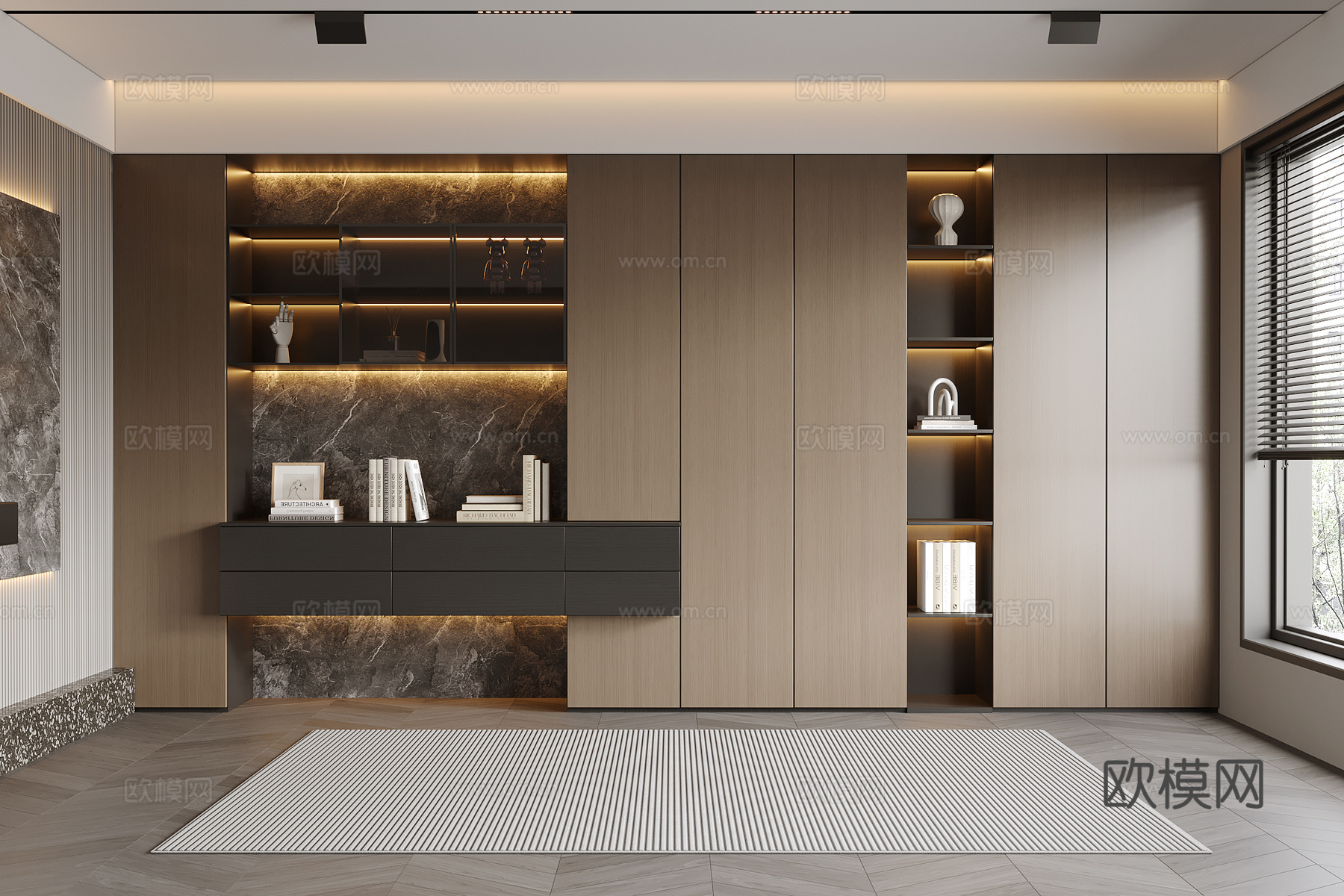 现代意式书柜su模型下载（渲染图1）