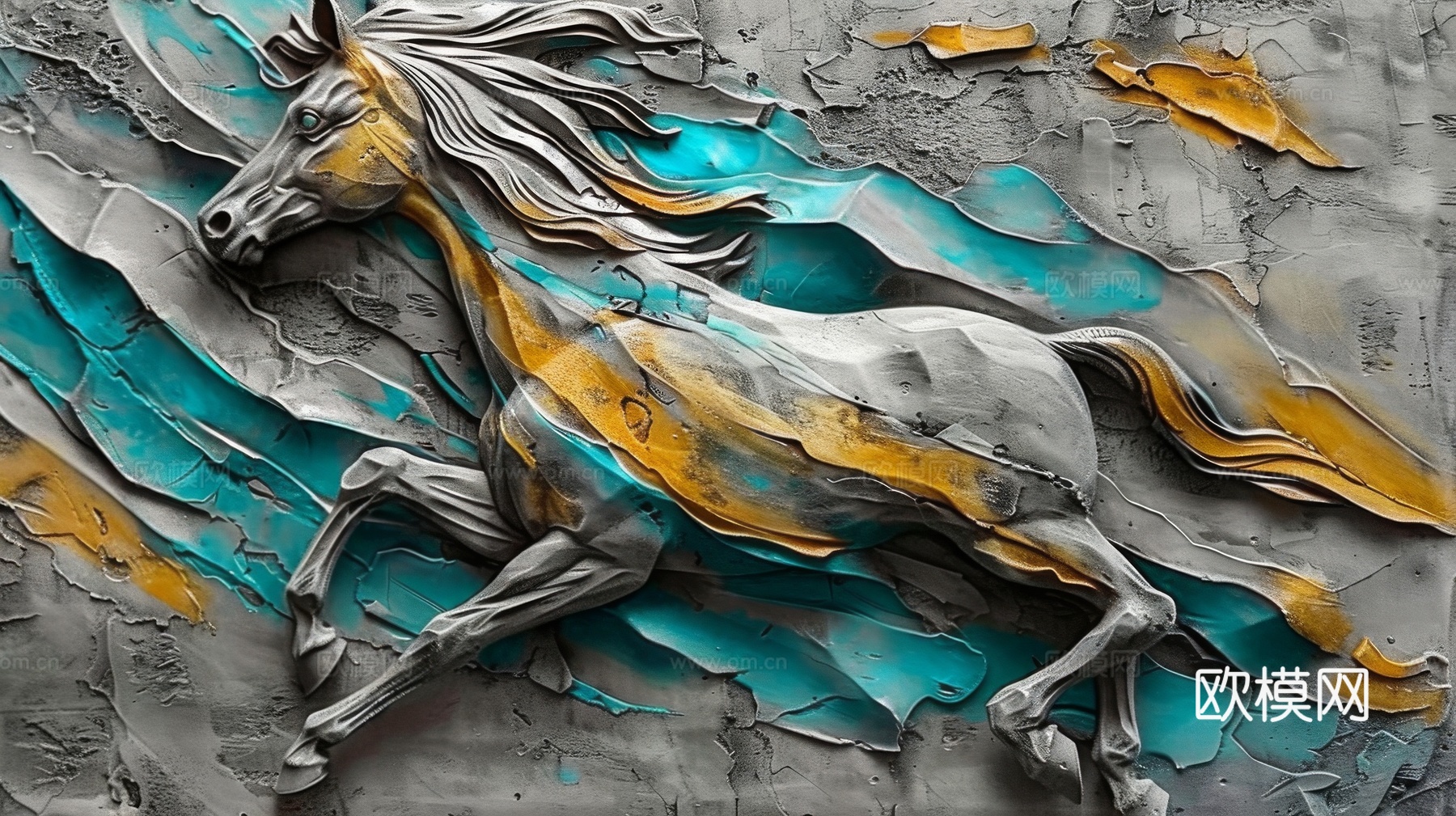 骏马肖像3D立体浮雕背景墙