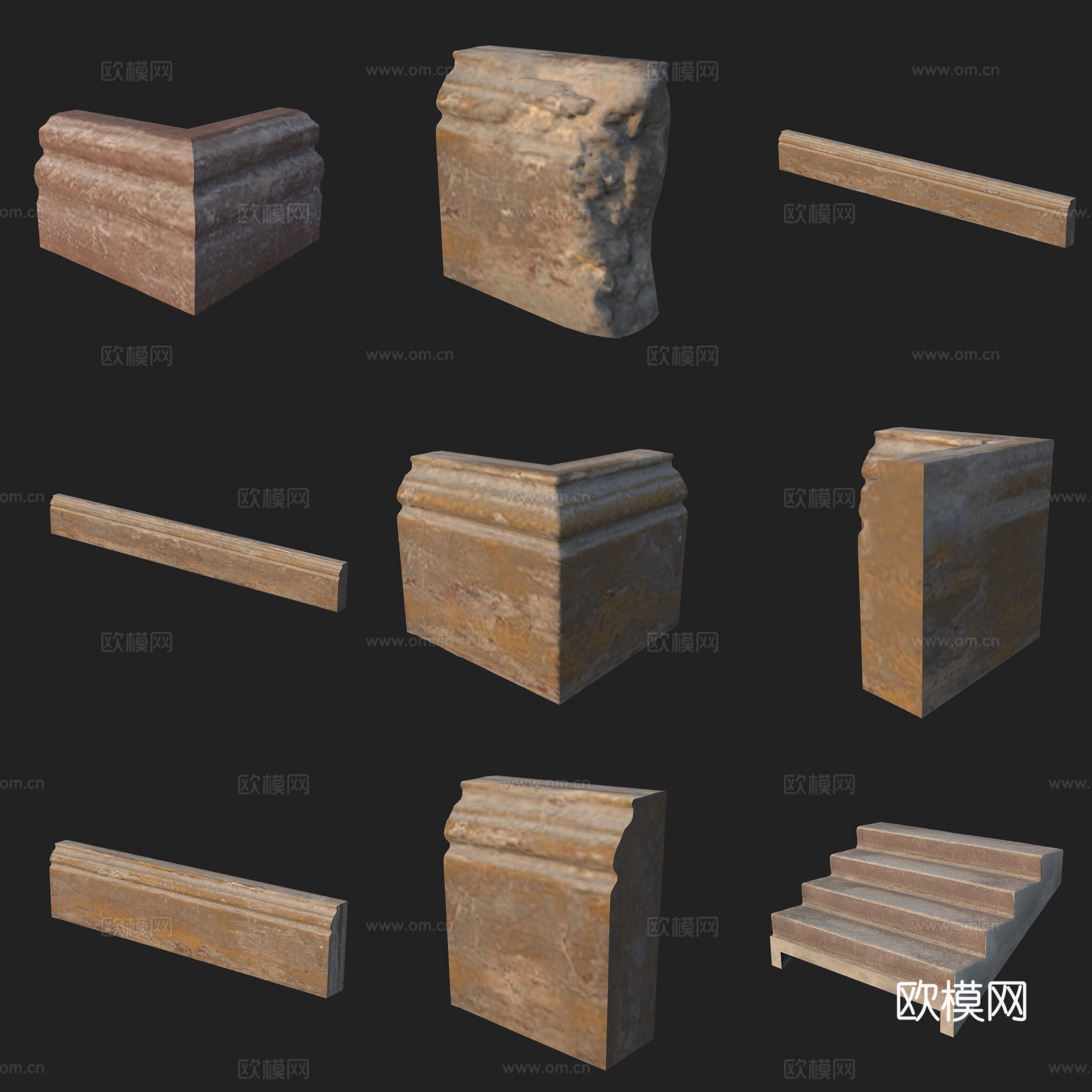 建筑构件石膏线踢脚线楼梯3d模型