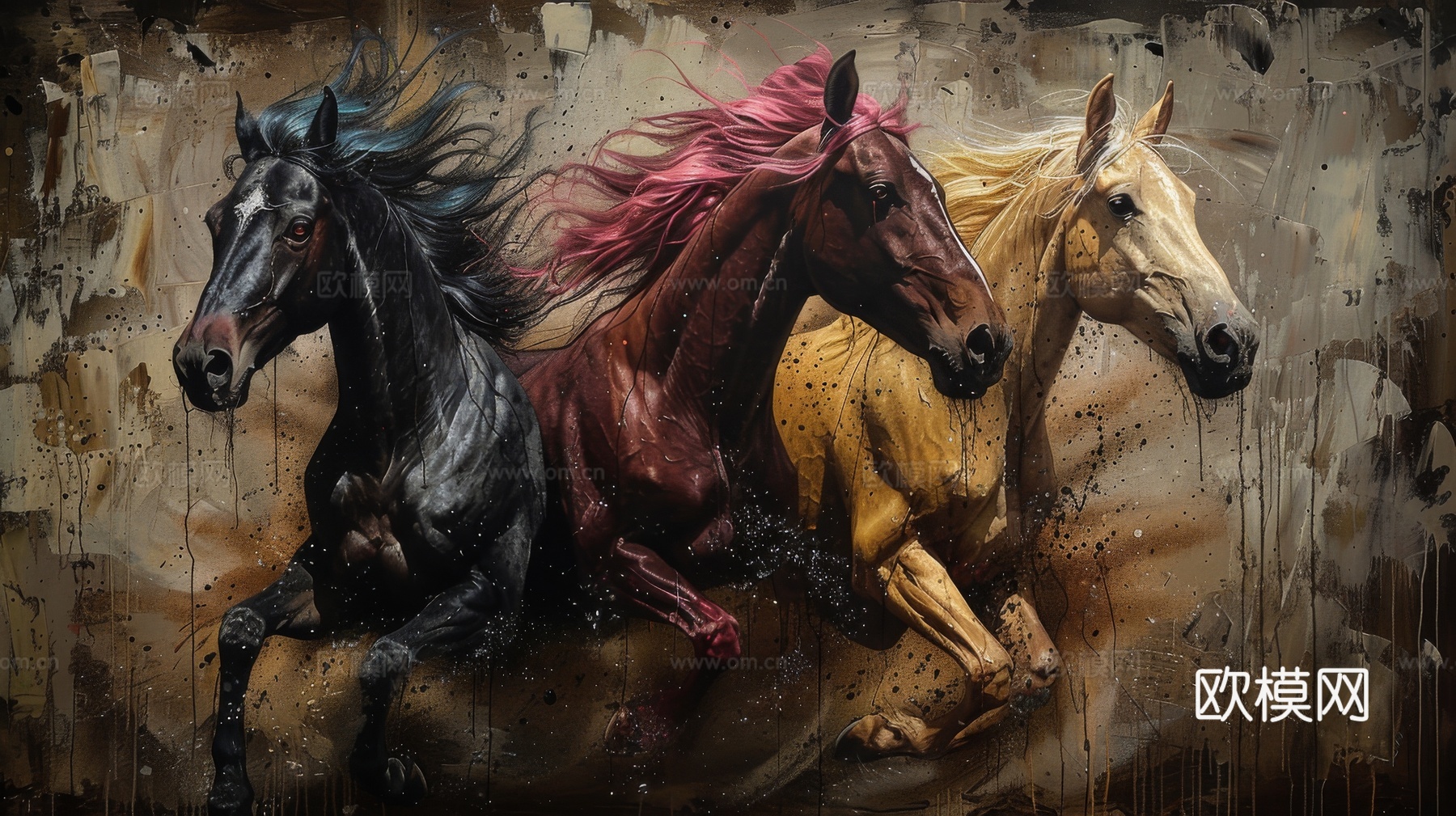 骏马肖像3D立体浮雕背景墙下载（渲染图4）