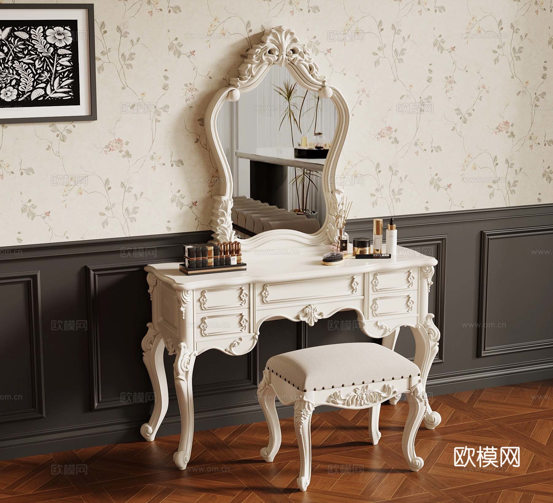 法式梳妆台 化妆台3d模型