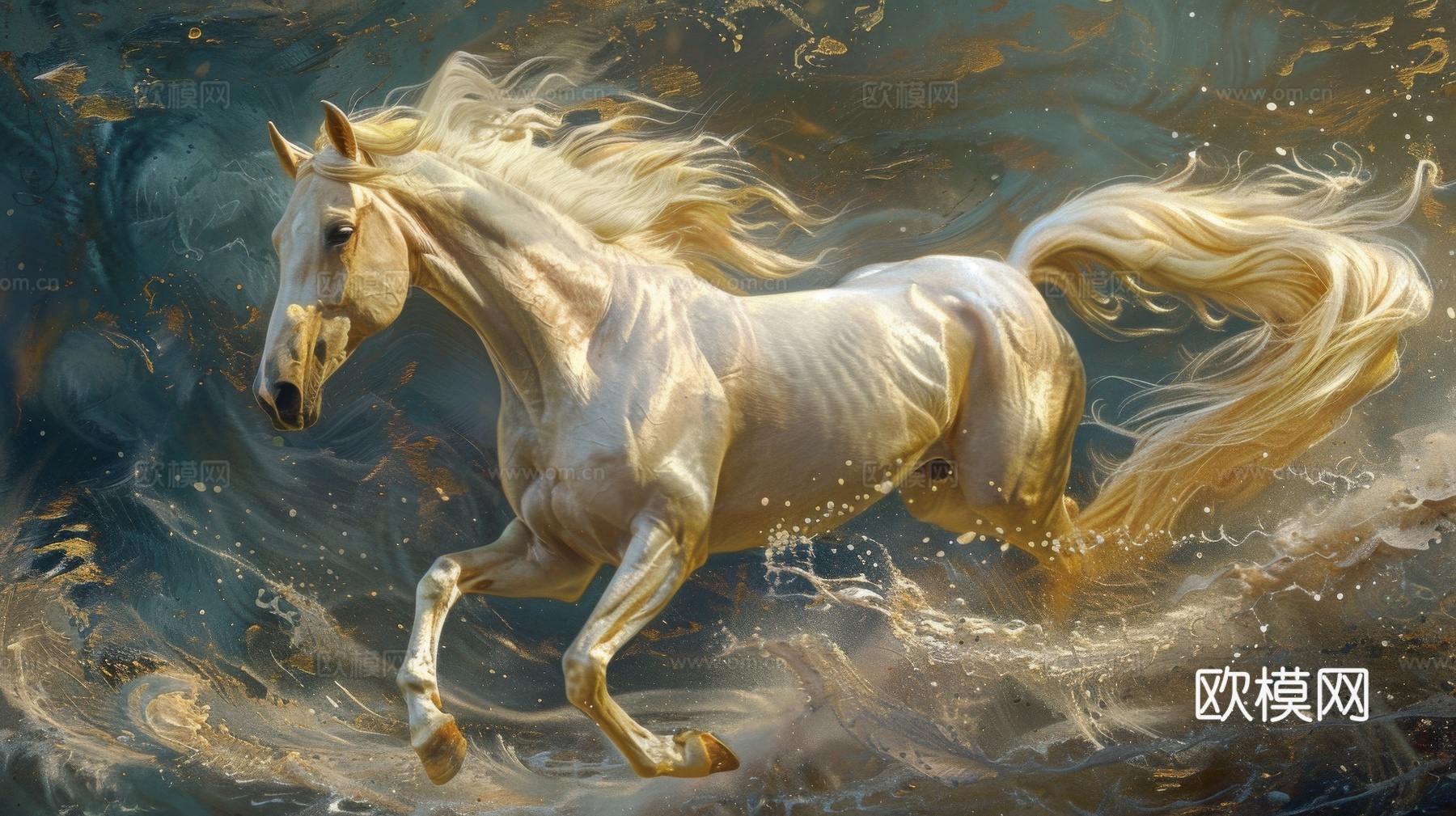 骏马肖像3D立体浮雕背景墙下载（渲染图6）