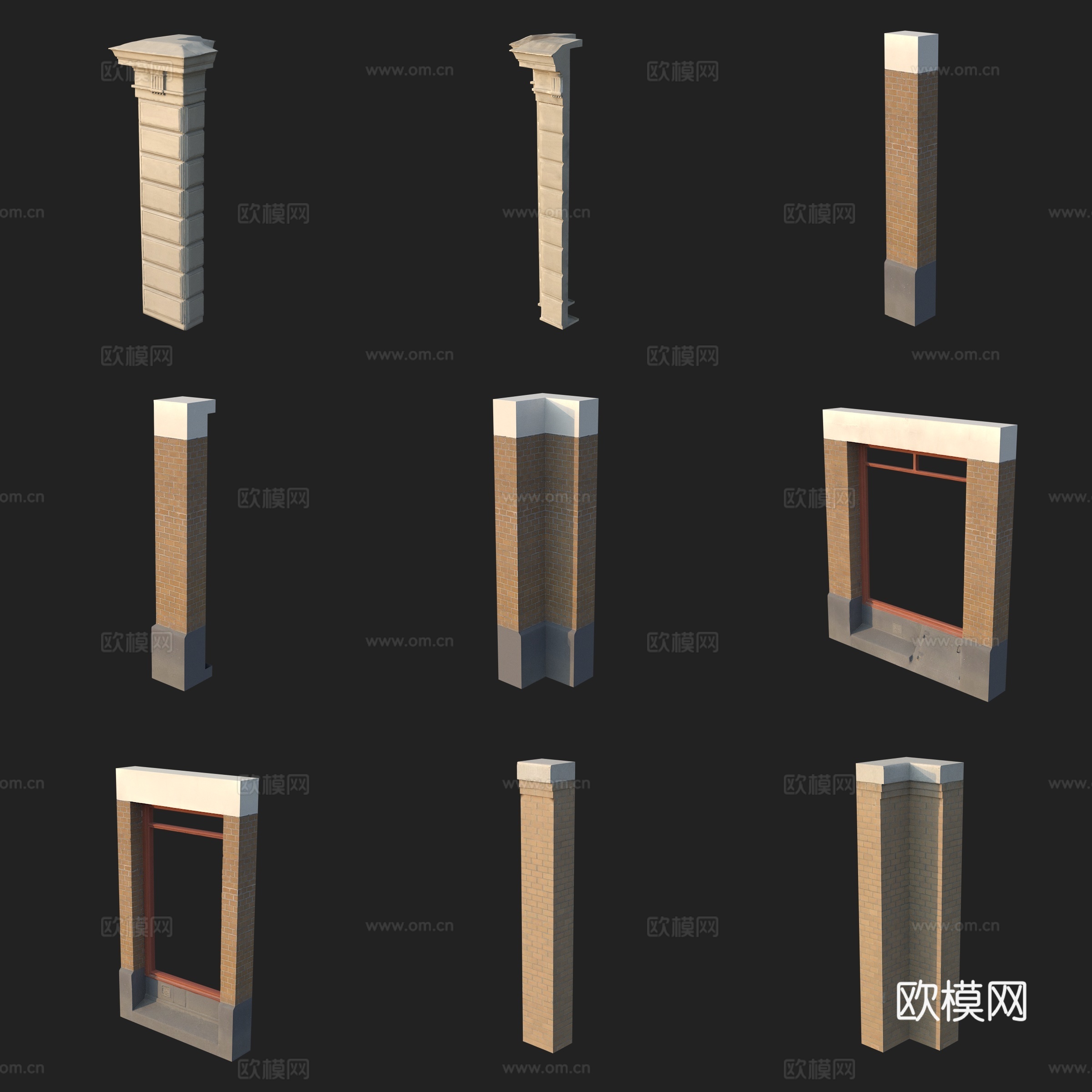 建筑构件柱子门窗3d模型