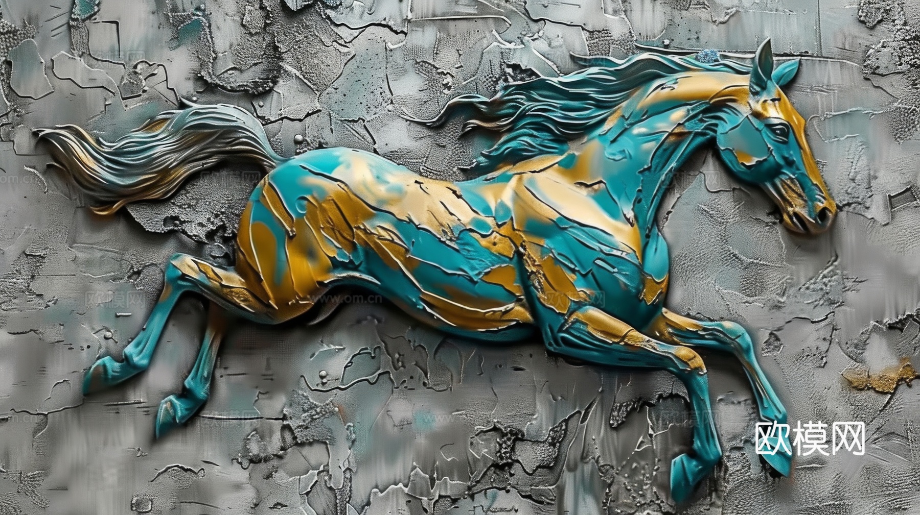 骏马肖像3D立体浮雕背景墙下载（渲染图5）