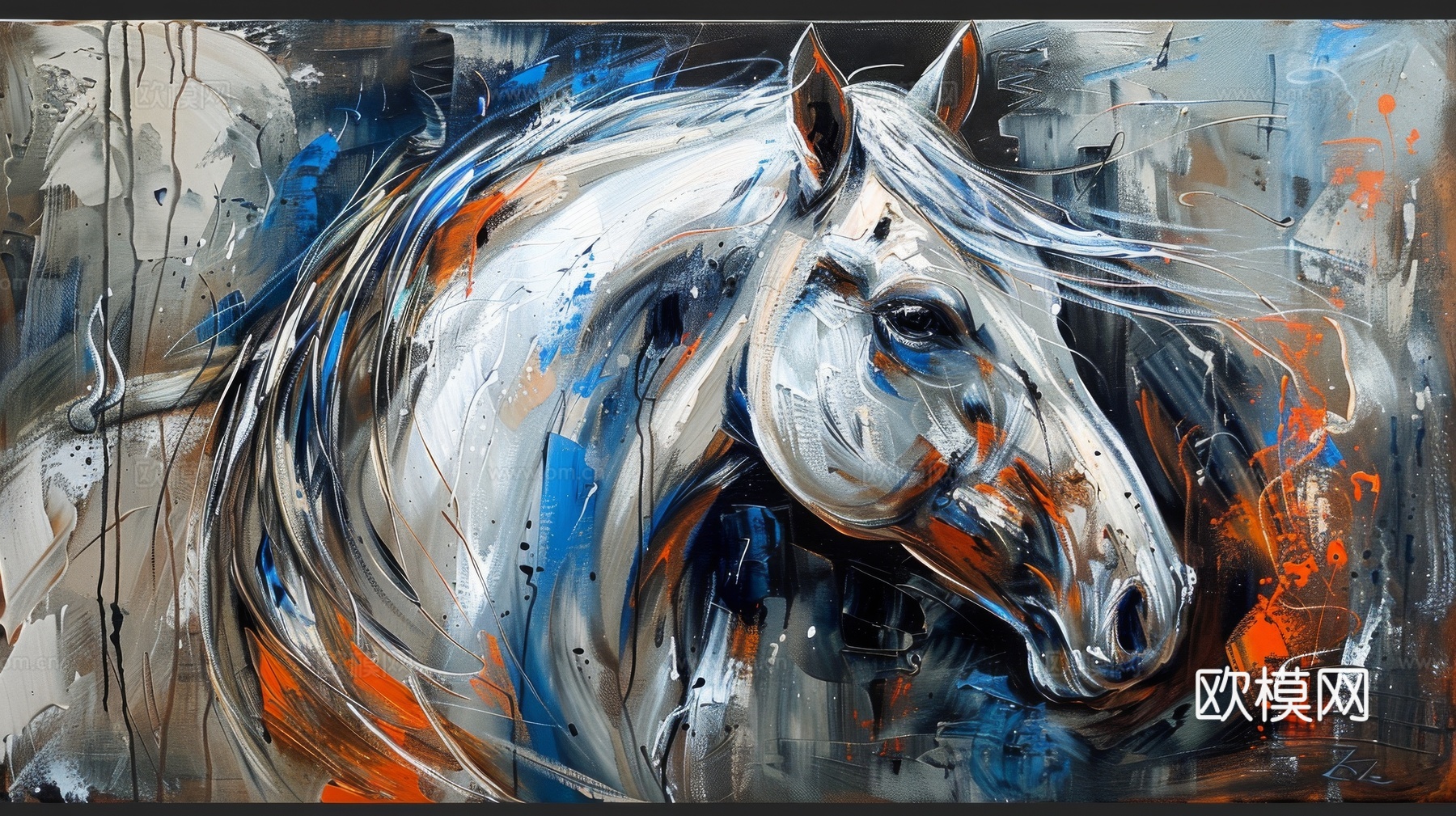 骏马肖像3D立体浮雕背景墙下载（渲染图2）