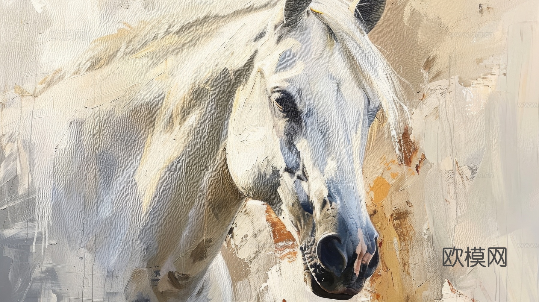 骏马肖像3D立体浮雕背景墙下载（渲染图2）