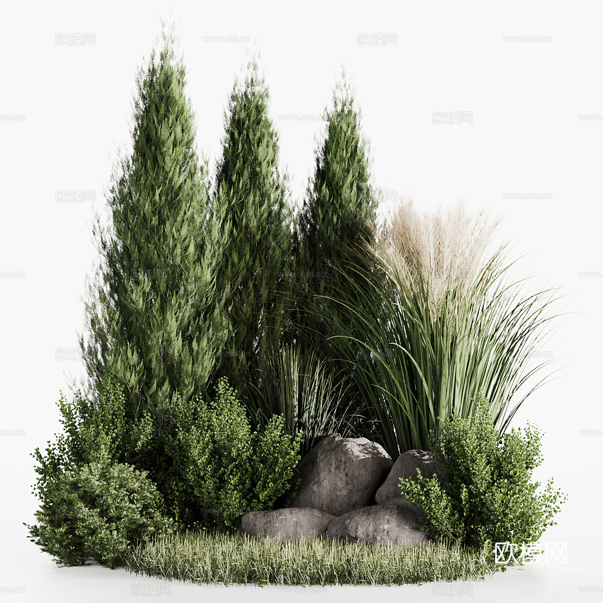 现代庭院绿植植物堆3d模型