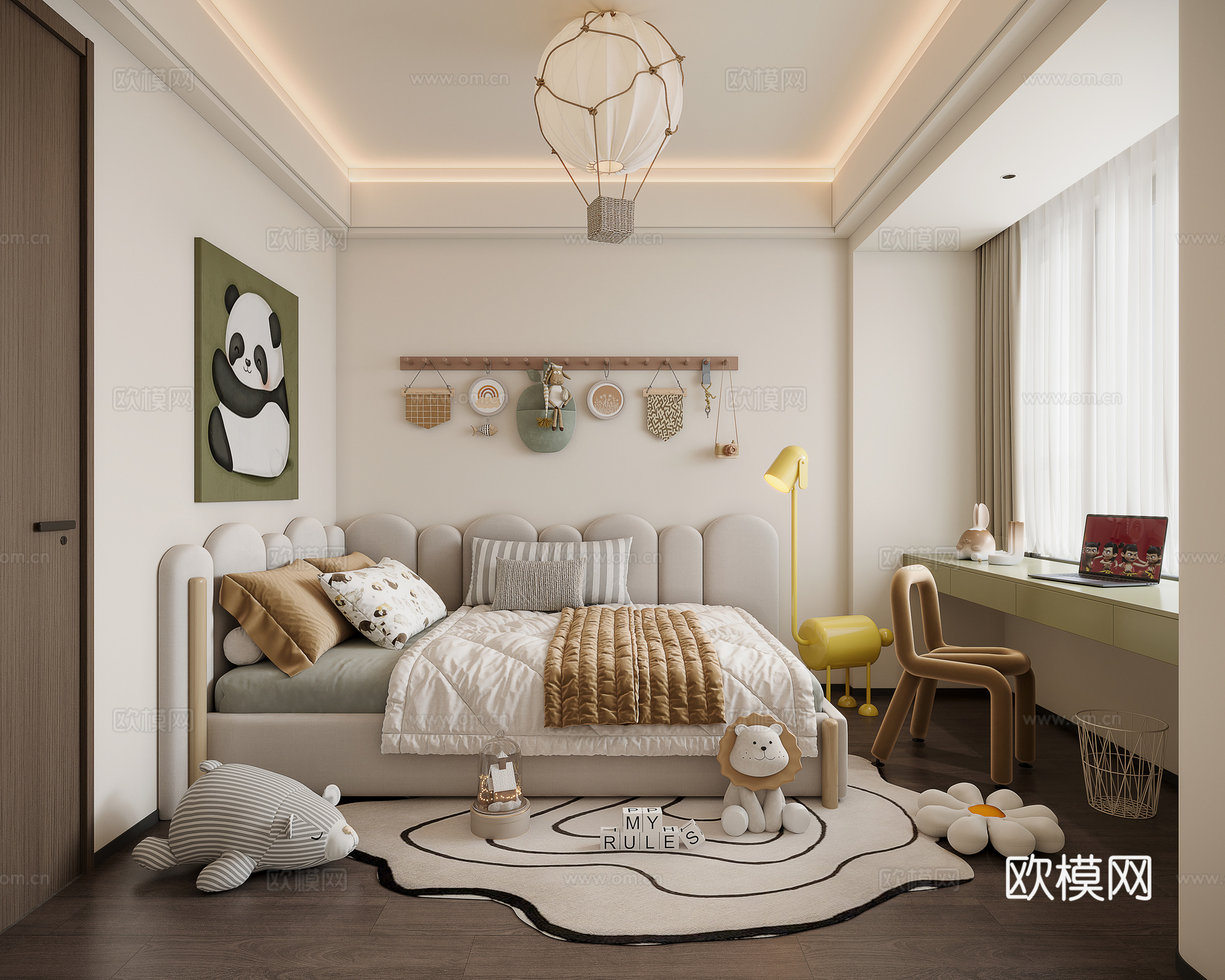 现代奶油风通用儿童房3d模型