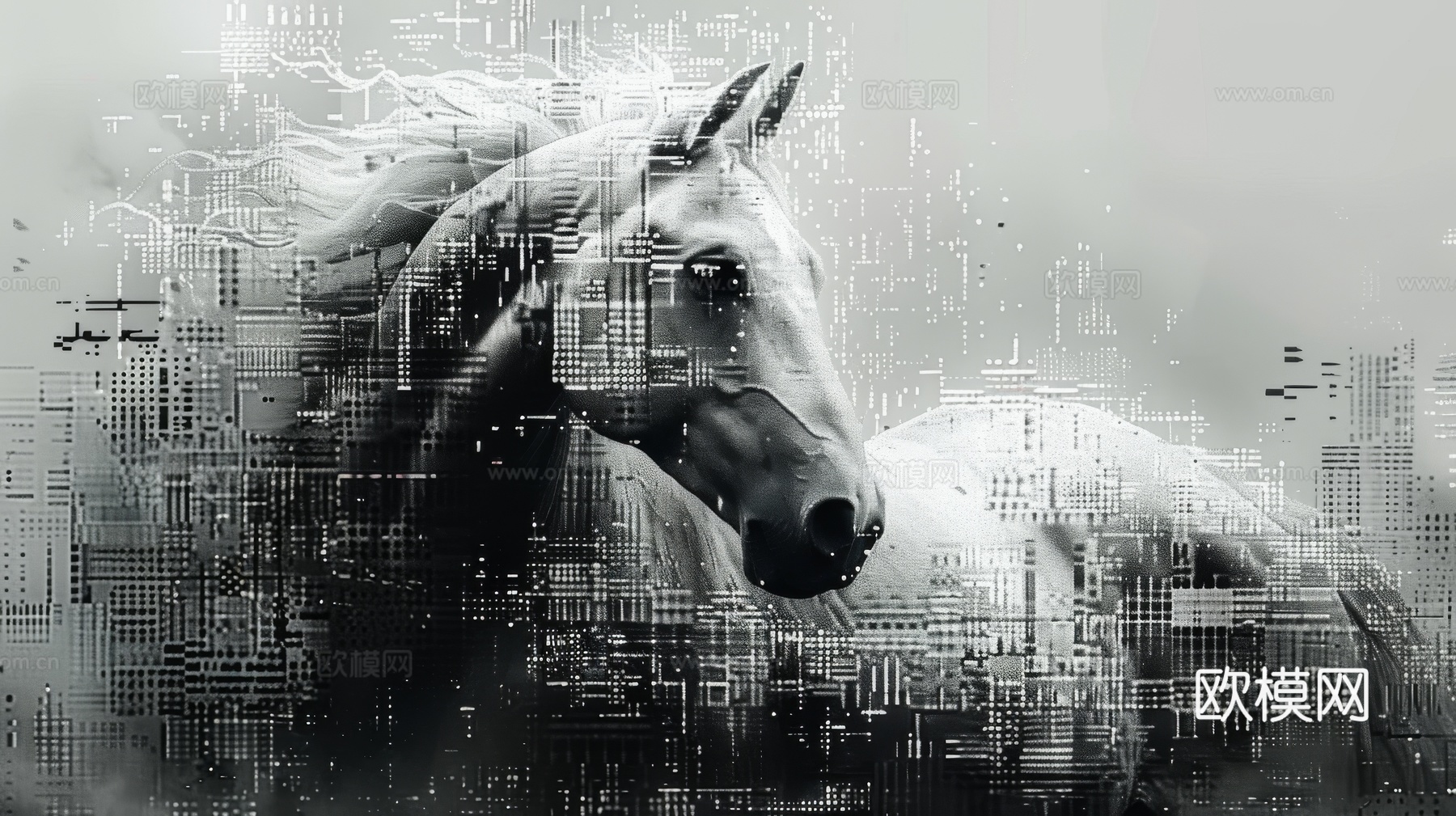 骏马肖像3D立体浮雕背景墙下载（渲染图8）