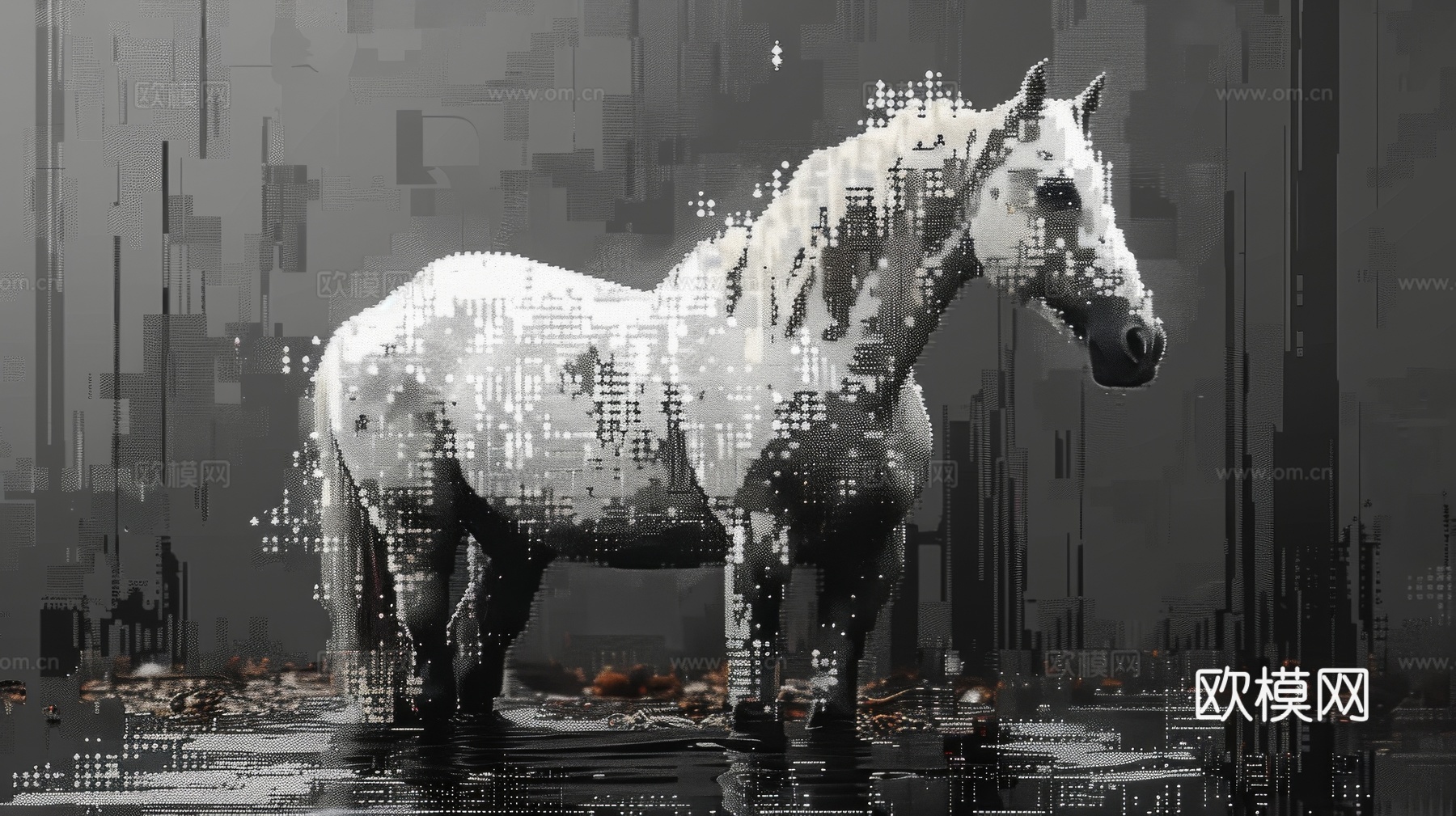 骏马肖像3D立体浮雕背景墙