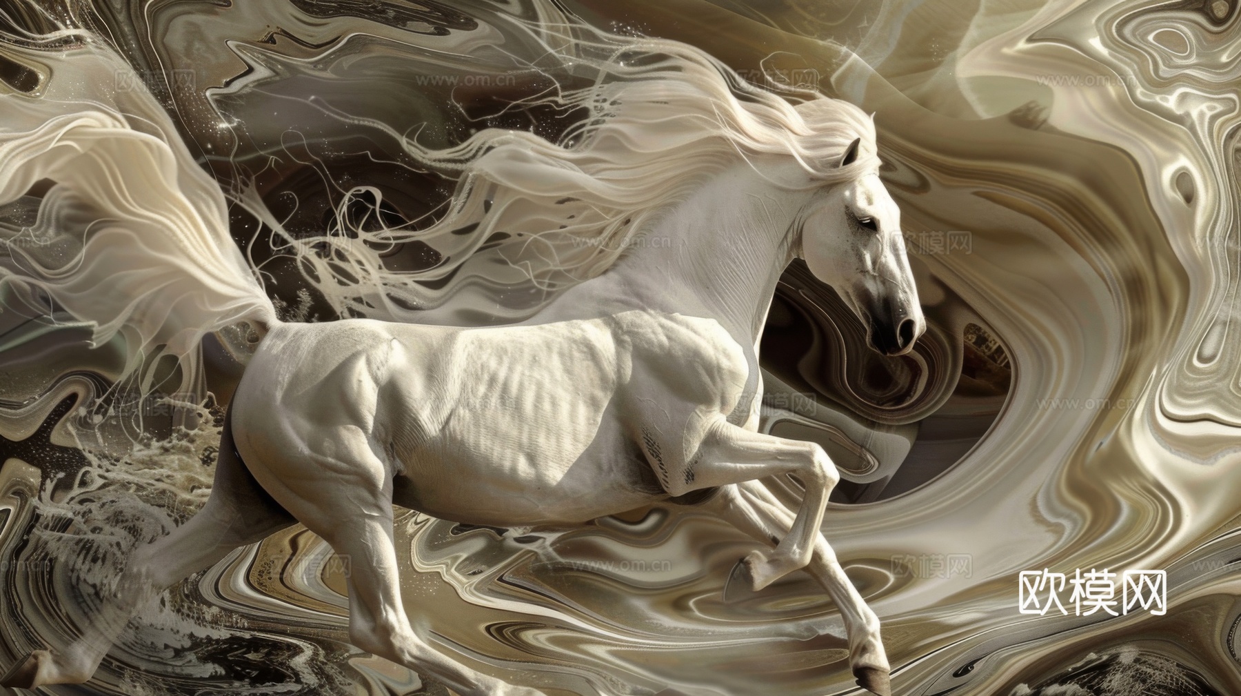 骏马肖像3D立体浮雕背景墙下载（渲染图4）