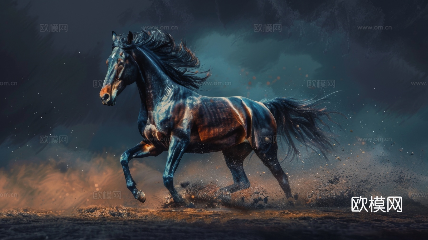 骏马肖像3D立体浮雕背景墙下载（渲染图1）