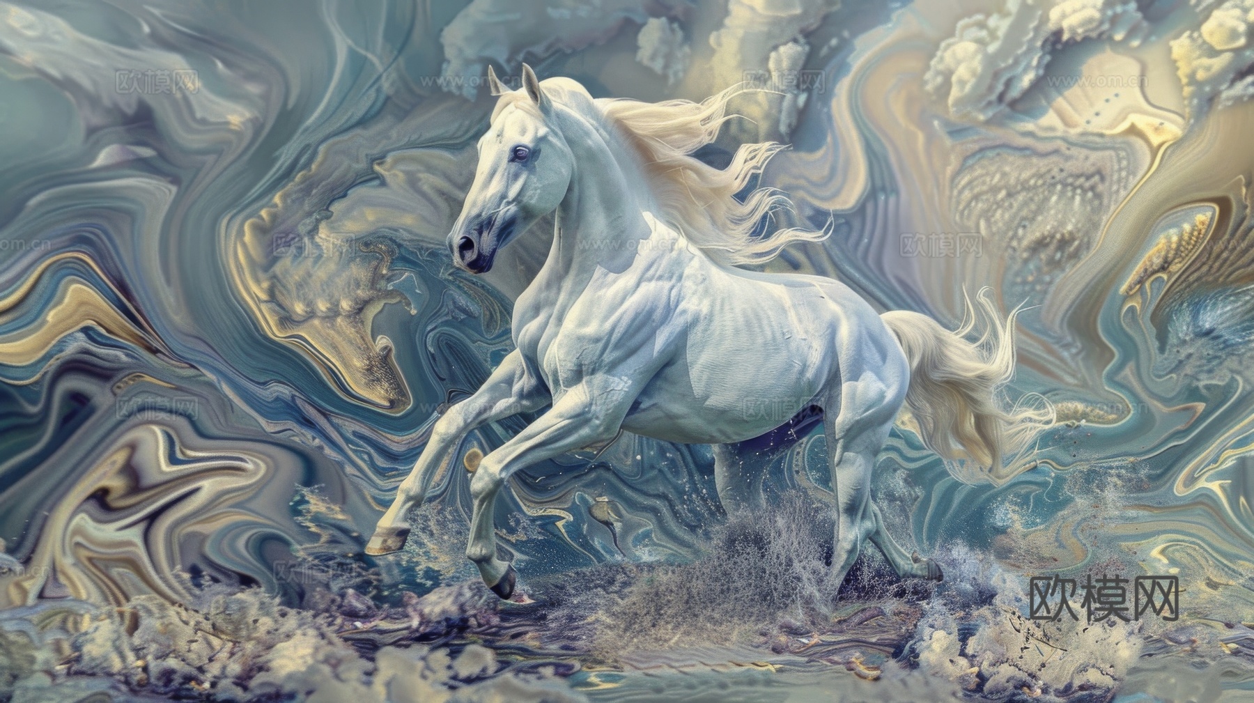 骏马肖像3D立体浮雕背景墙
