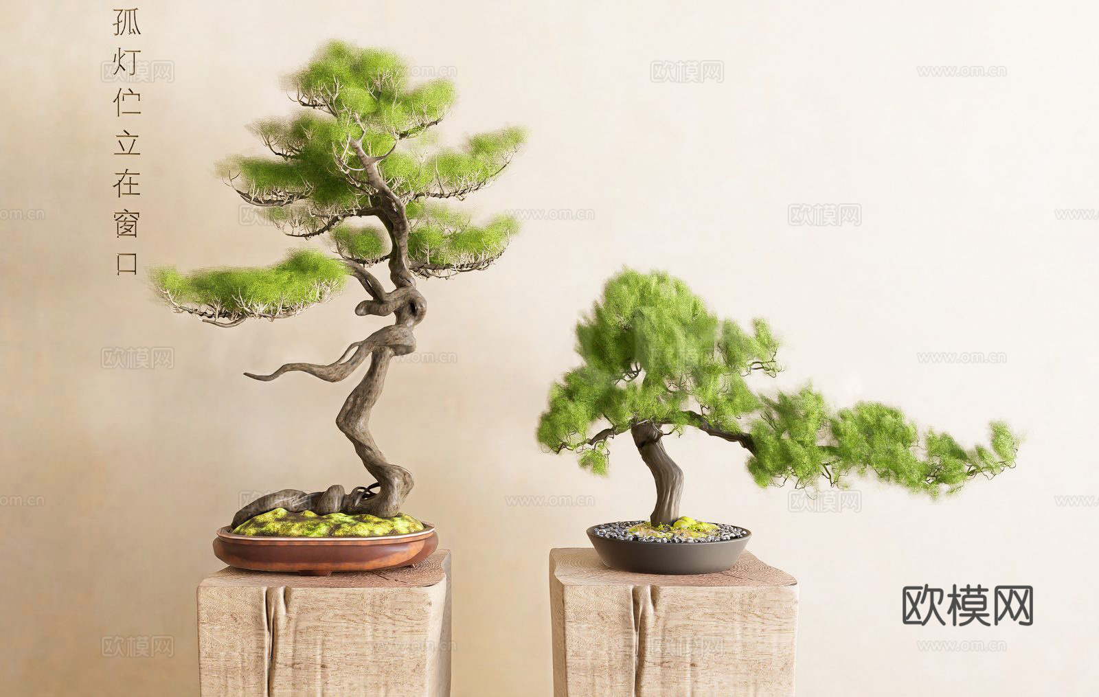 新中式盆栽 迎客松 绿植su模型