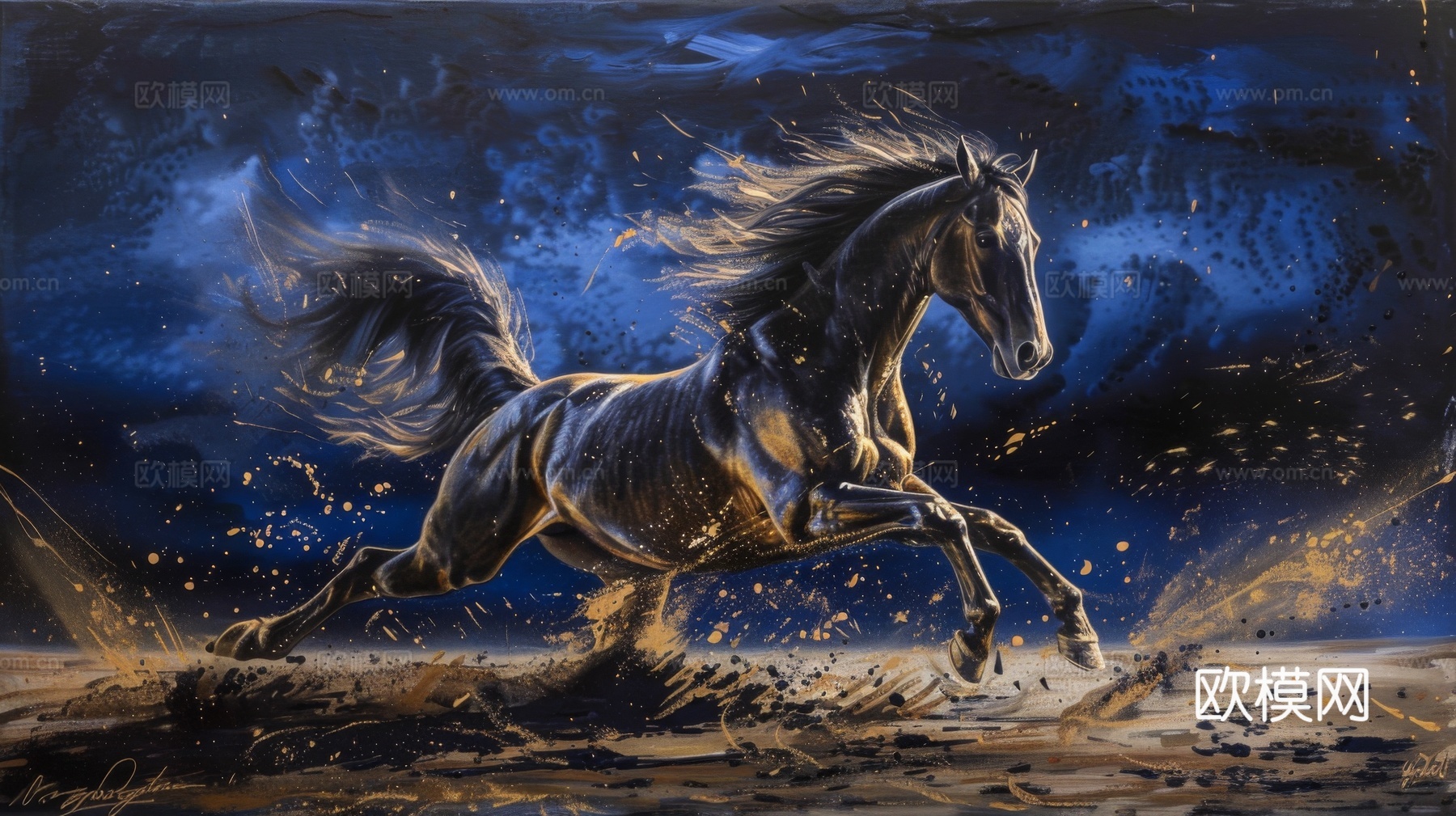 骏马肖像3D立体浮雕背景墙下载（渲染图8）