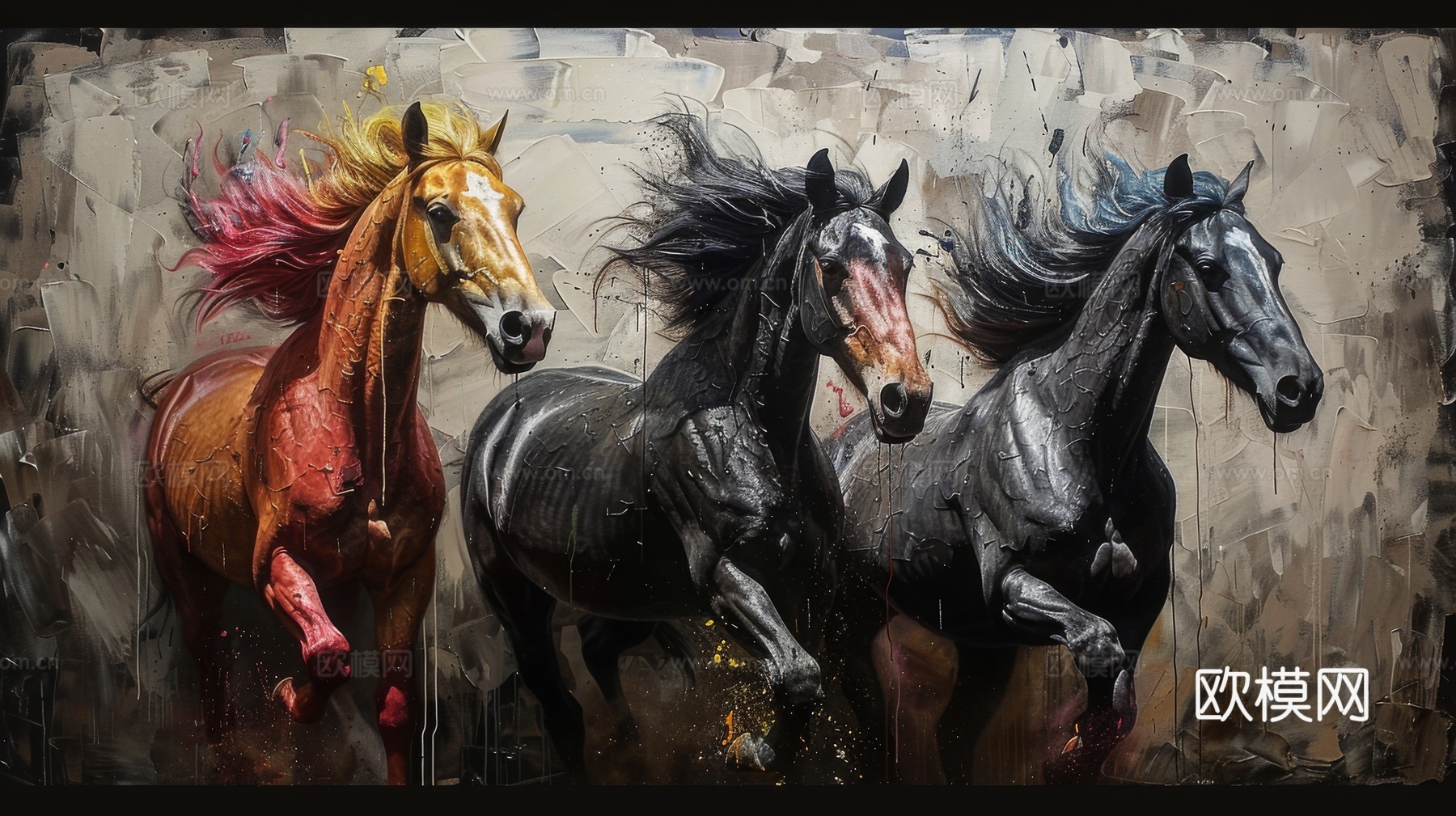 骏马肖像3D立体浮雕背景墙下载（渲染图8）