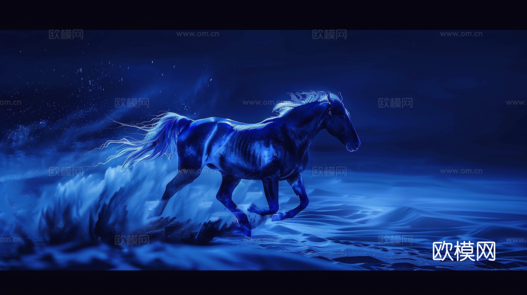 骏马肖像3D立体浮雕背景墙下载（渲染图4）