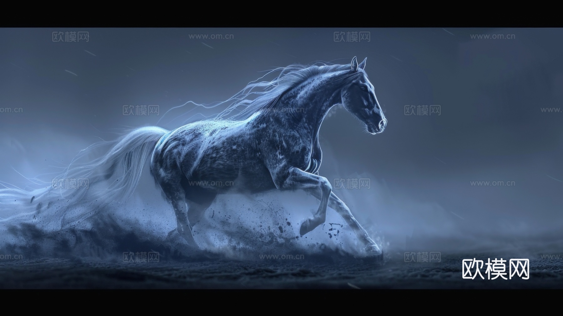 骏马肖像3D立体浮雕背景墙下载（渲染图1）