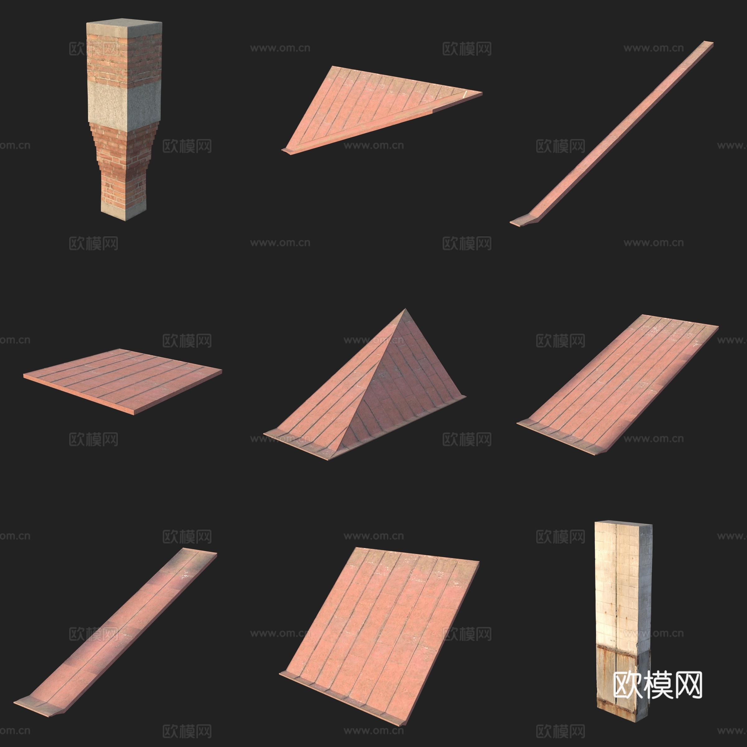 建筑构件屋顶瓦片烟囱3d模型3d模型