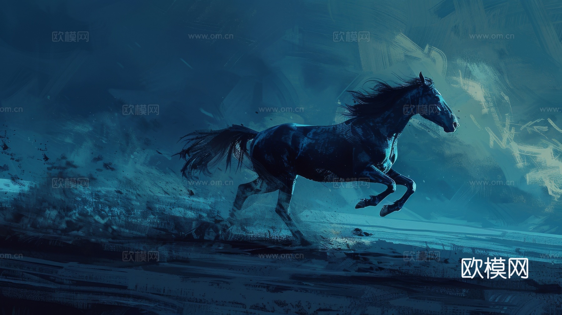 骏马肖像3D立体浮雕背景墙下载（渲染图5）