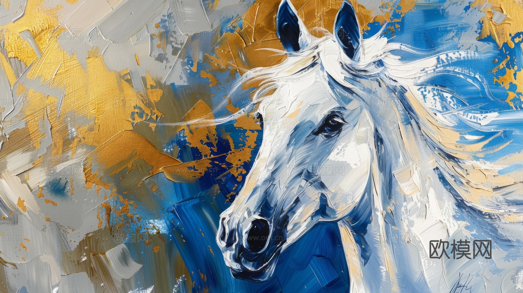 骏马肖像3D立体浮雕背景墙下载（渲染图7）
