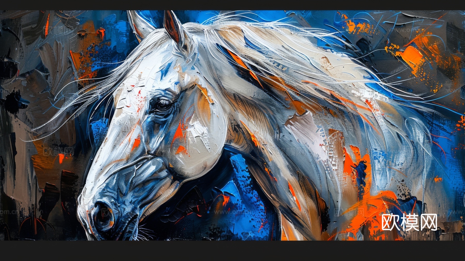骏马肖像3D立体浮雕背景墙下载（渲染图1）