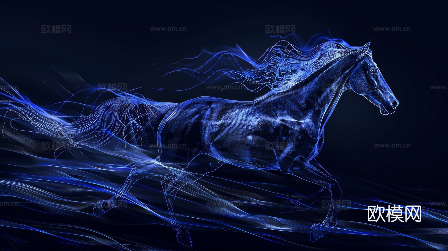 骏马肖像3D立体浮雕背景墙下载（渲染图3）