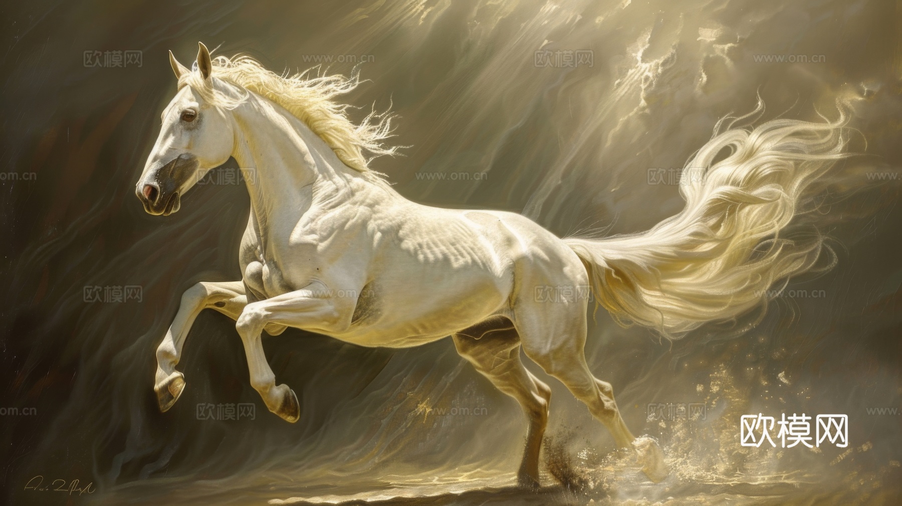 骏马肖像3D立体浮雕背景墙下载（渲染图2）