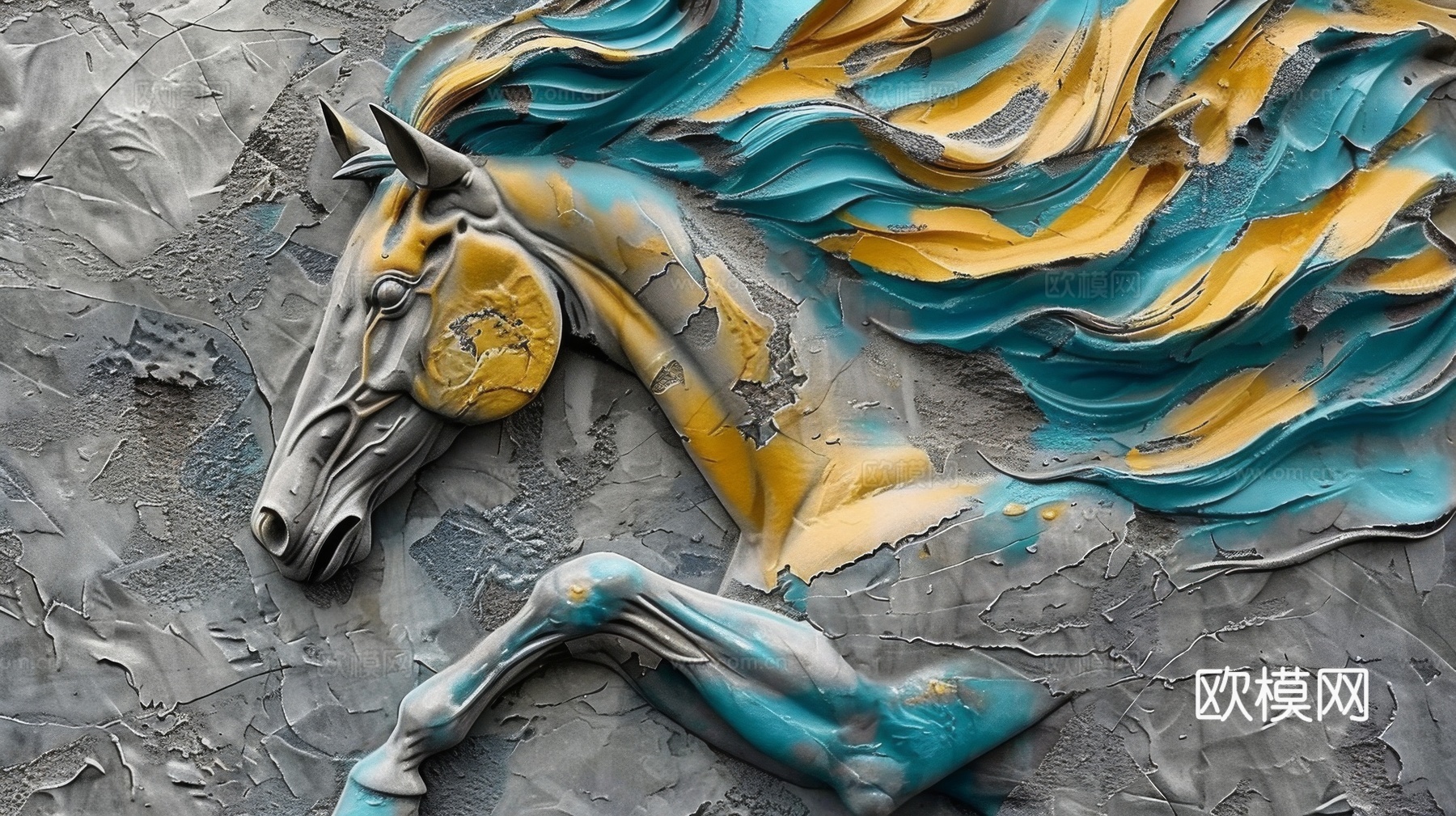 骏马肖像3D立体浮雕背景墙