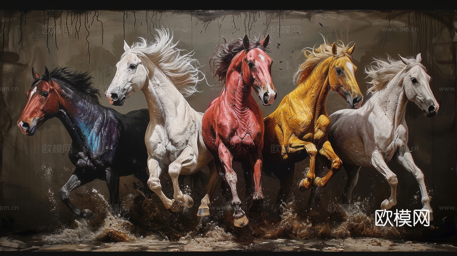 骏马肖像3D立体浮雕背景墙下载（渲染图5）
