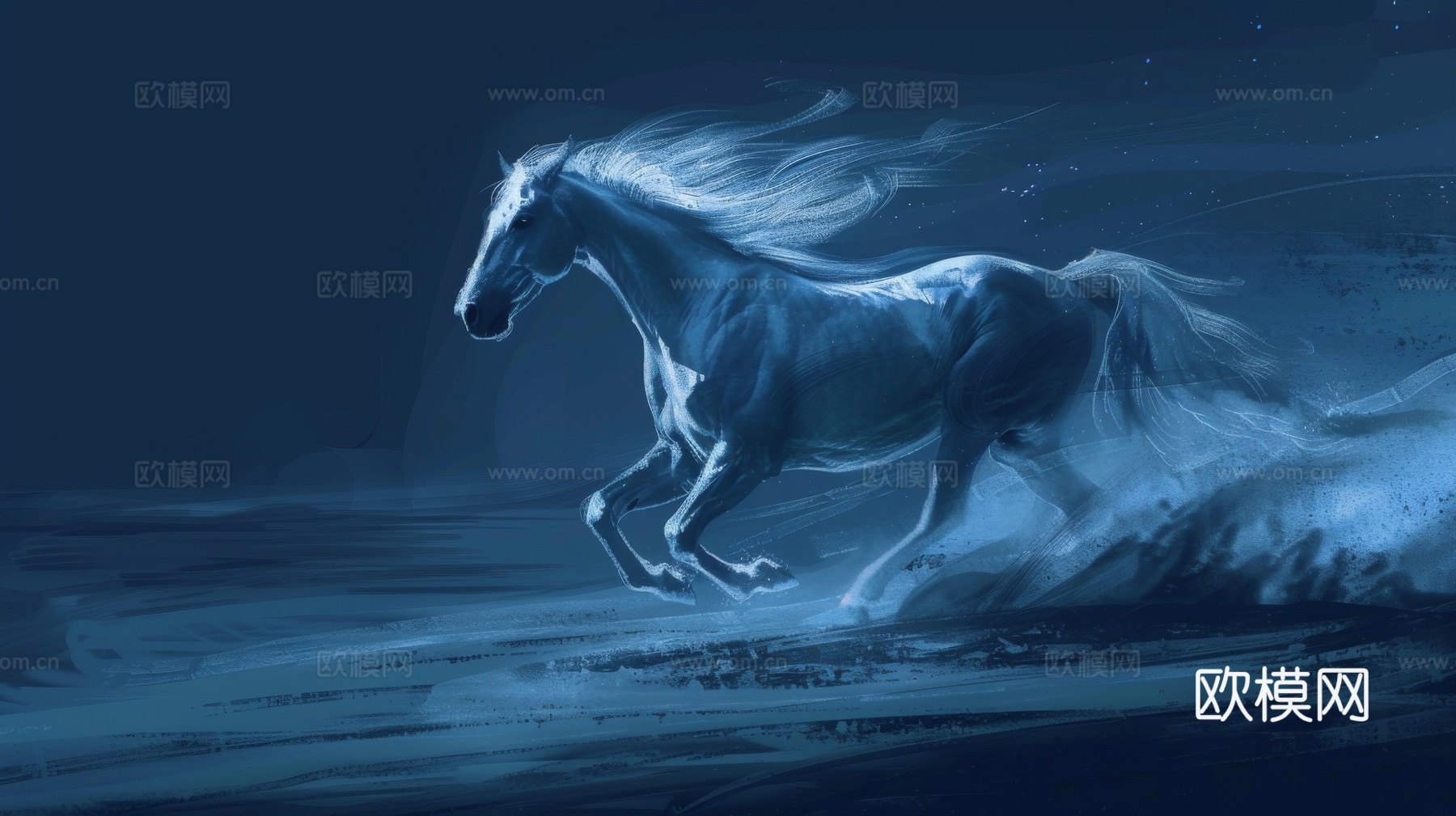 骏马肖像3D立体浮雕背景墙下载（渲染图4）