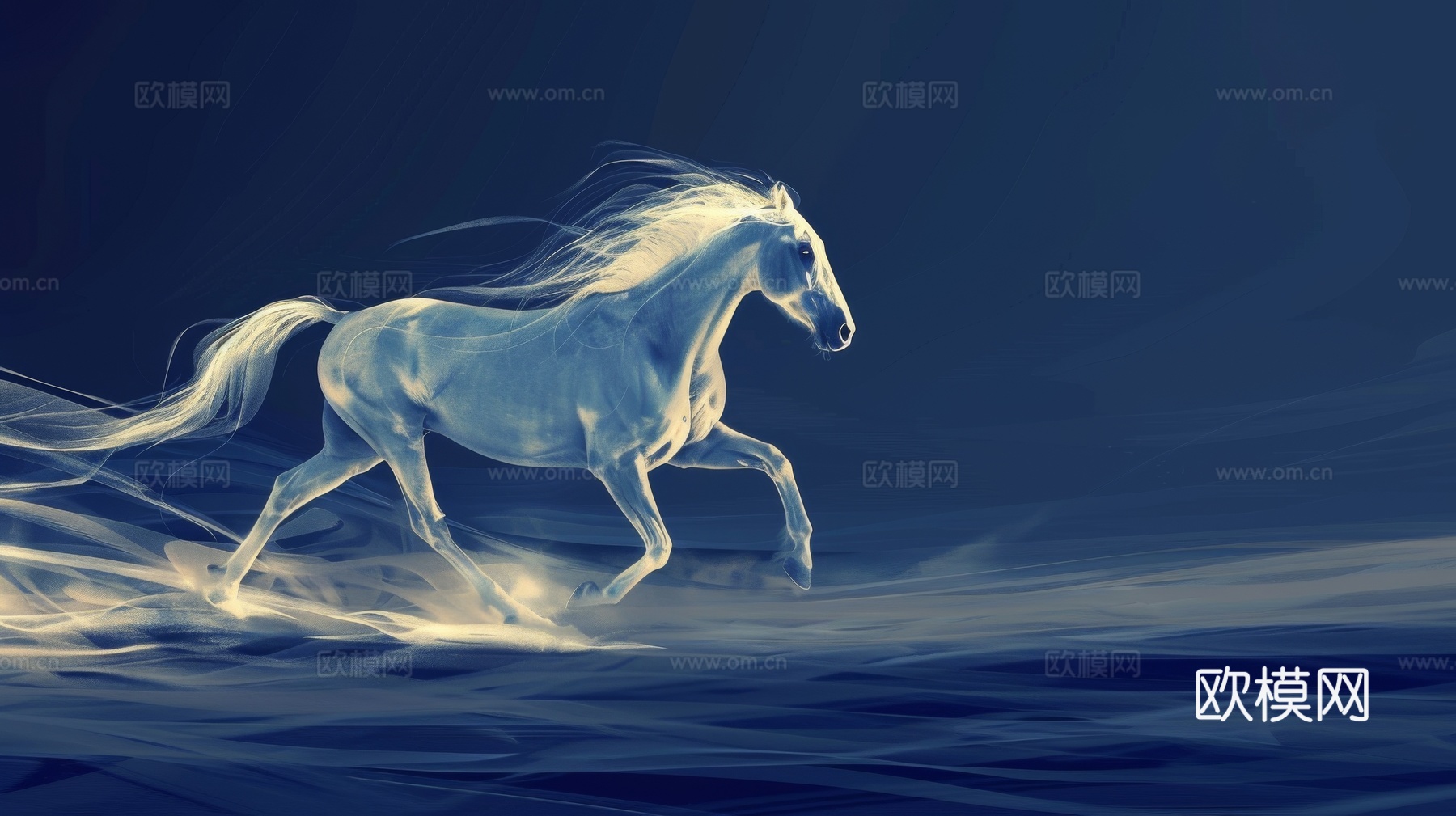 骏马肖像3D立体浮雕背景墙下载（渲染图4）