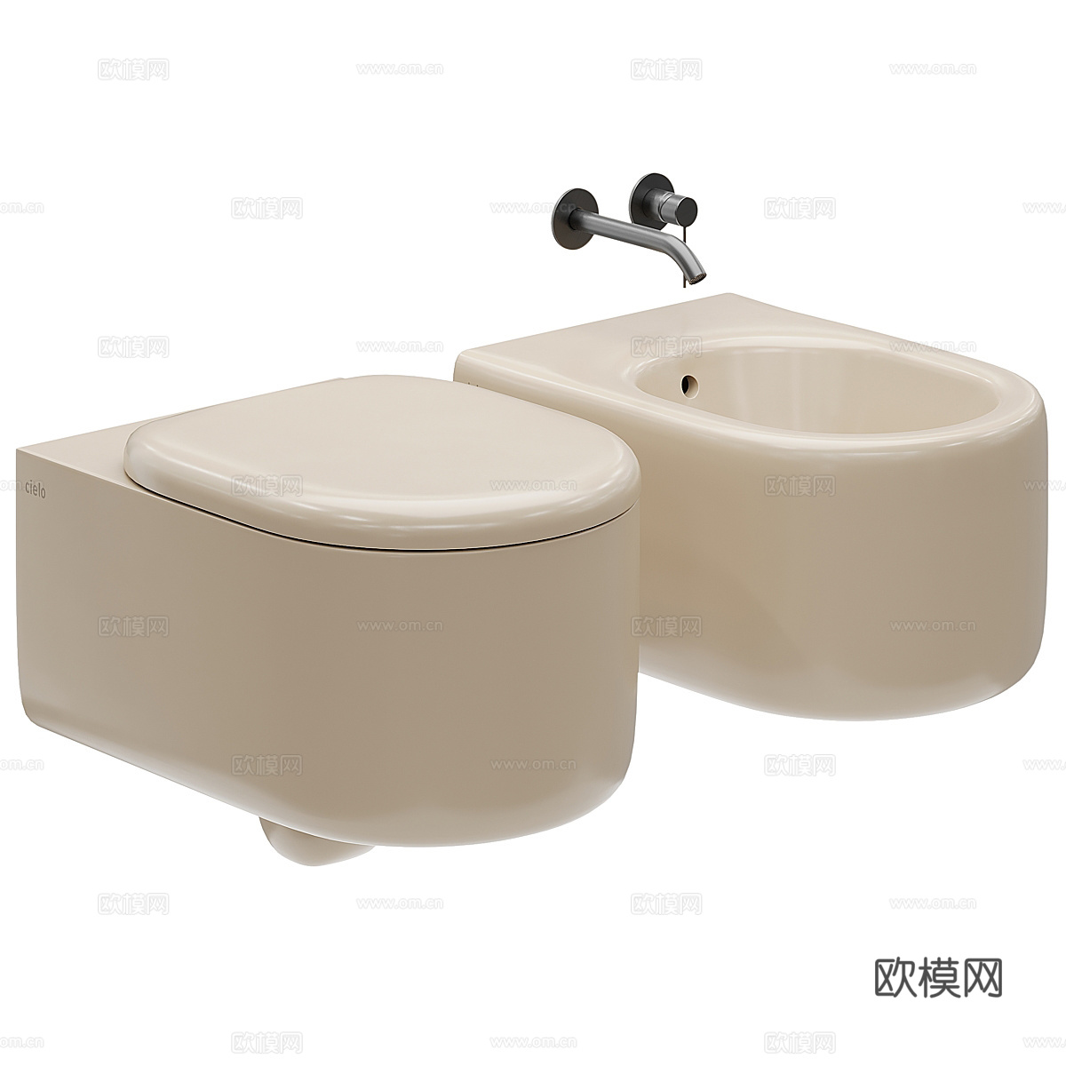 现代奶油风壁挂式马桶3d模型