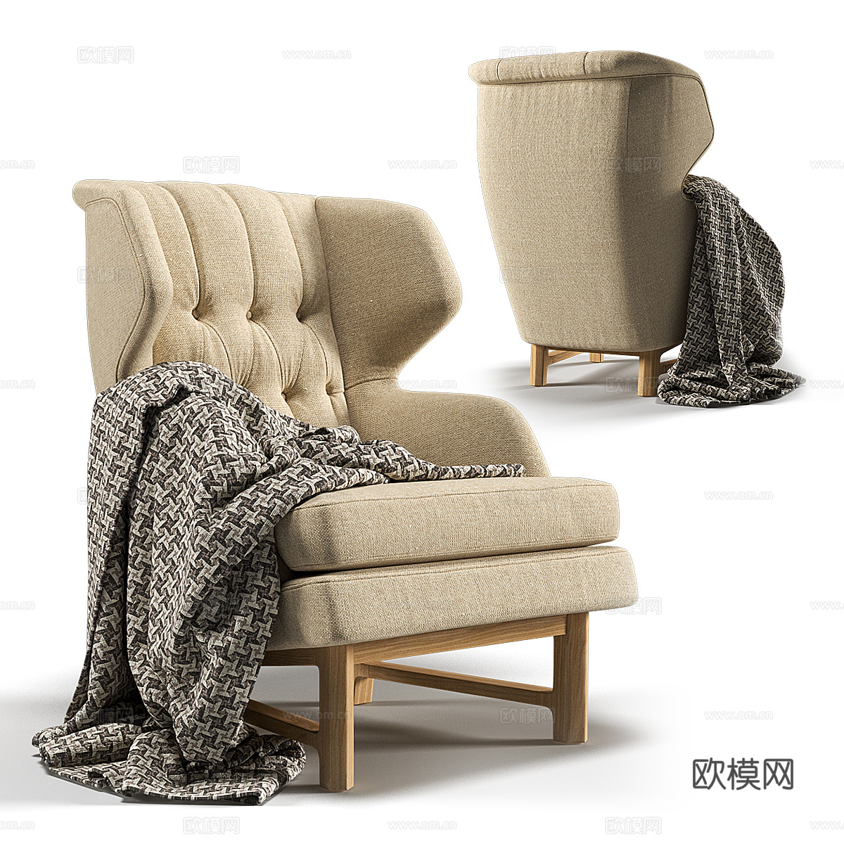 美式简约布艺沙发椅3d模型