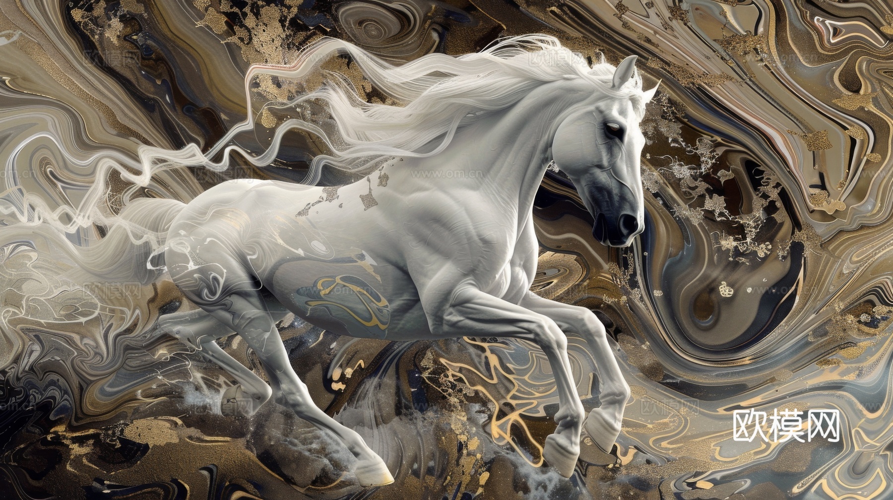 骏马肖像3D立体浮雕背景墙下载（渲染图8）