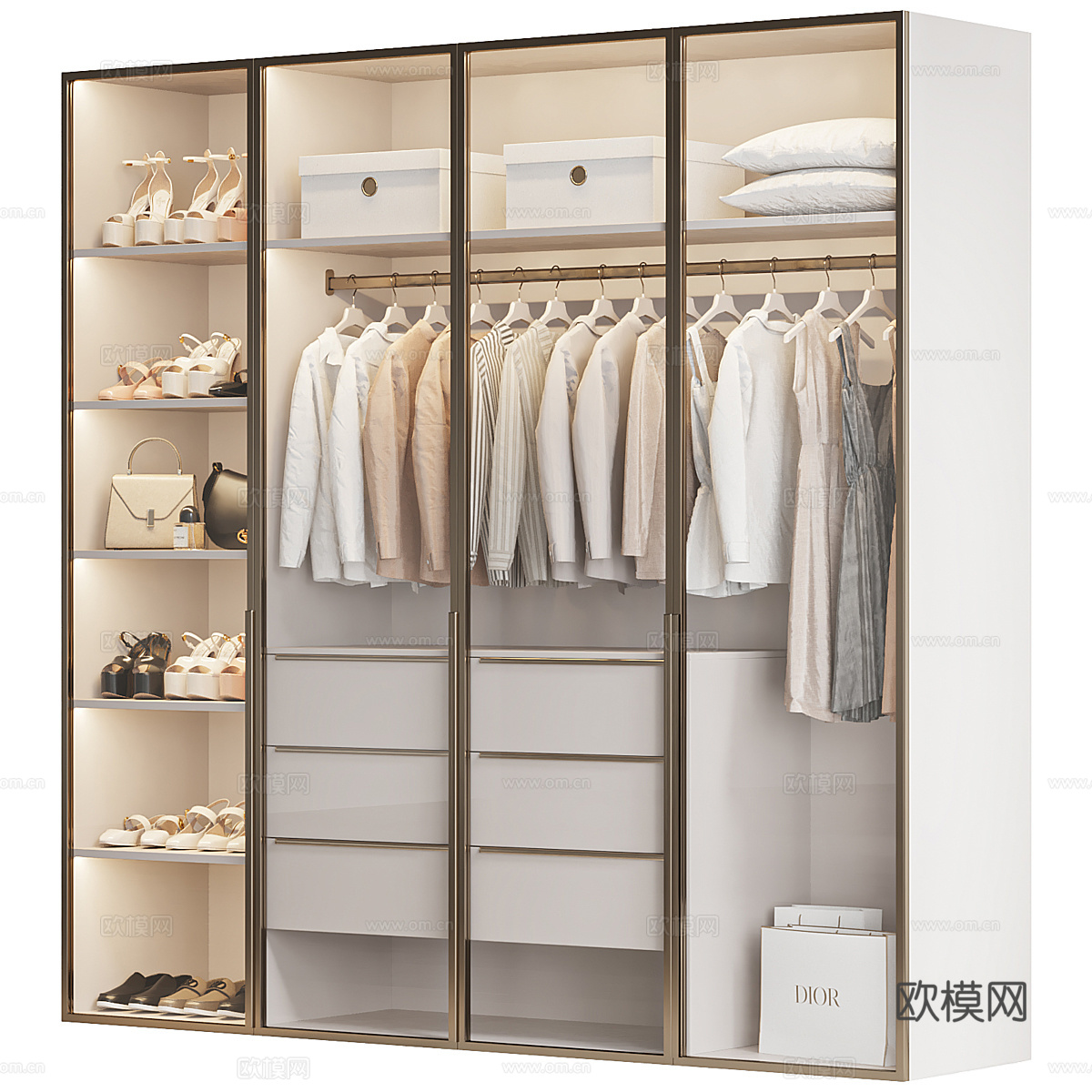 现代轻奢极简玻璃衣柜3d模型