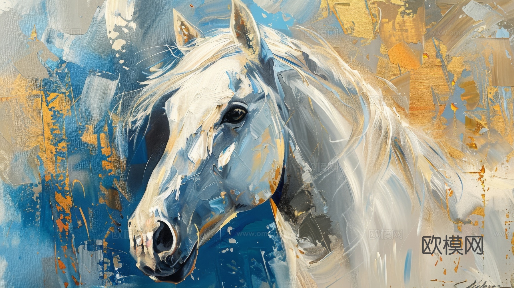 骏马肖像3D立体浮雕背景墙下载（渲染图8）