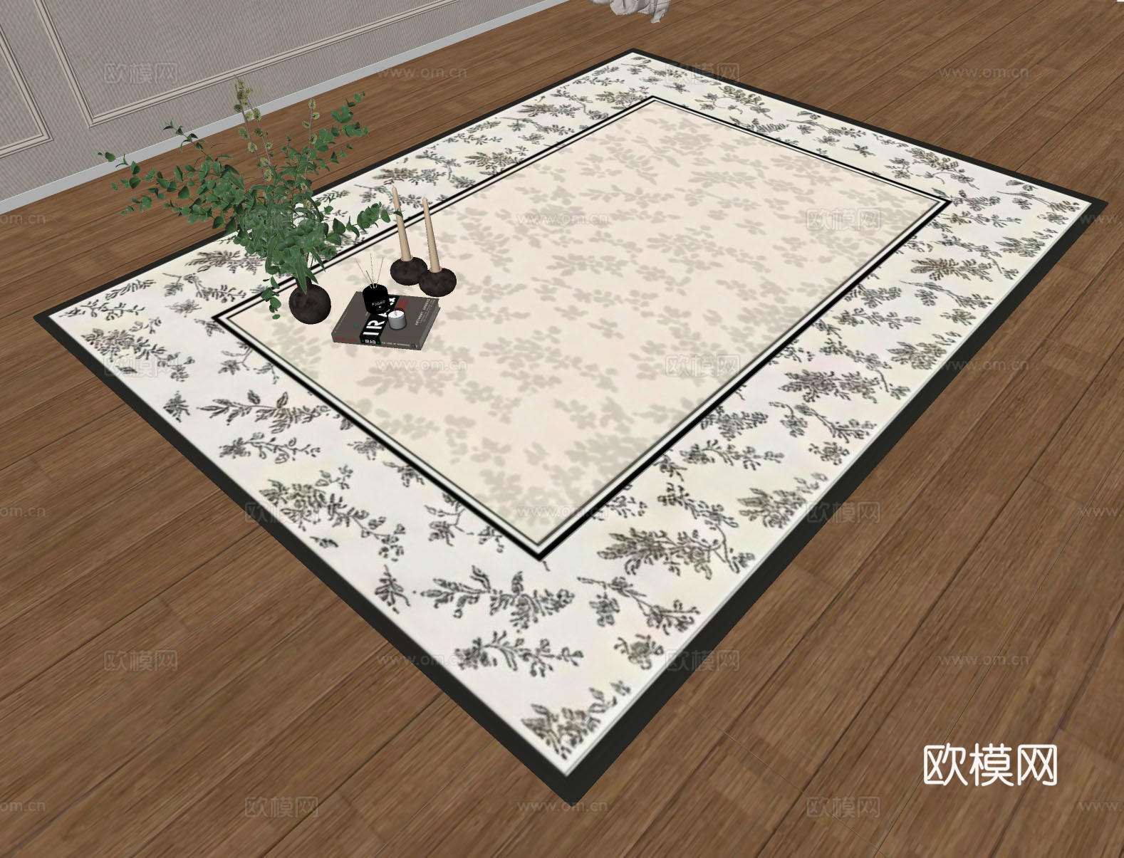 中古黑白花纹地毯su模型下载（渲染图2）