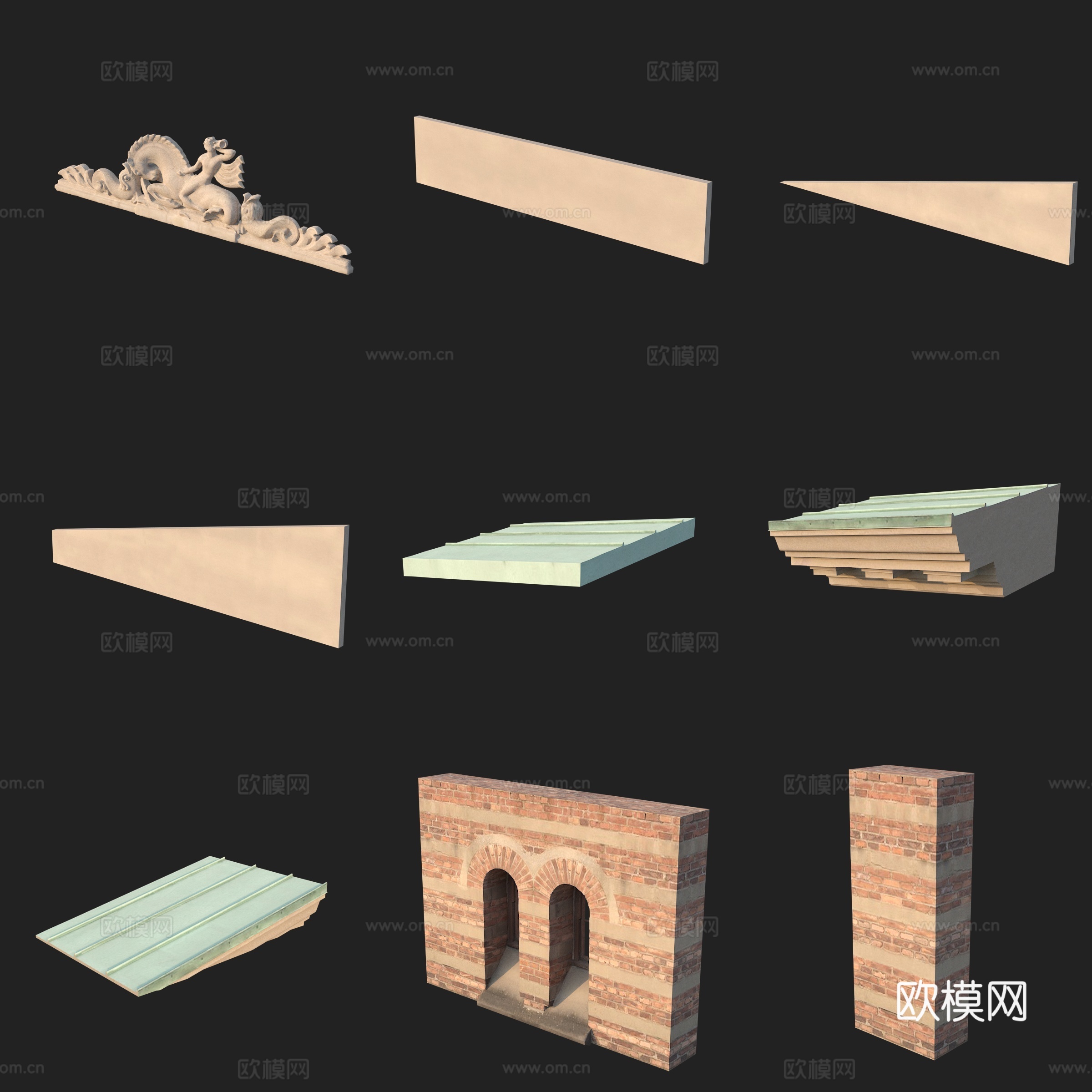 建筑构件屋檐雕花门窗墙体柱子3d模型3d模型