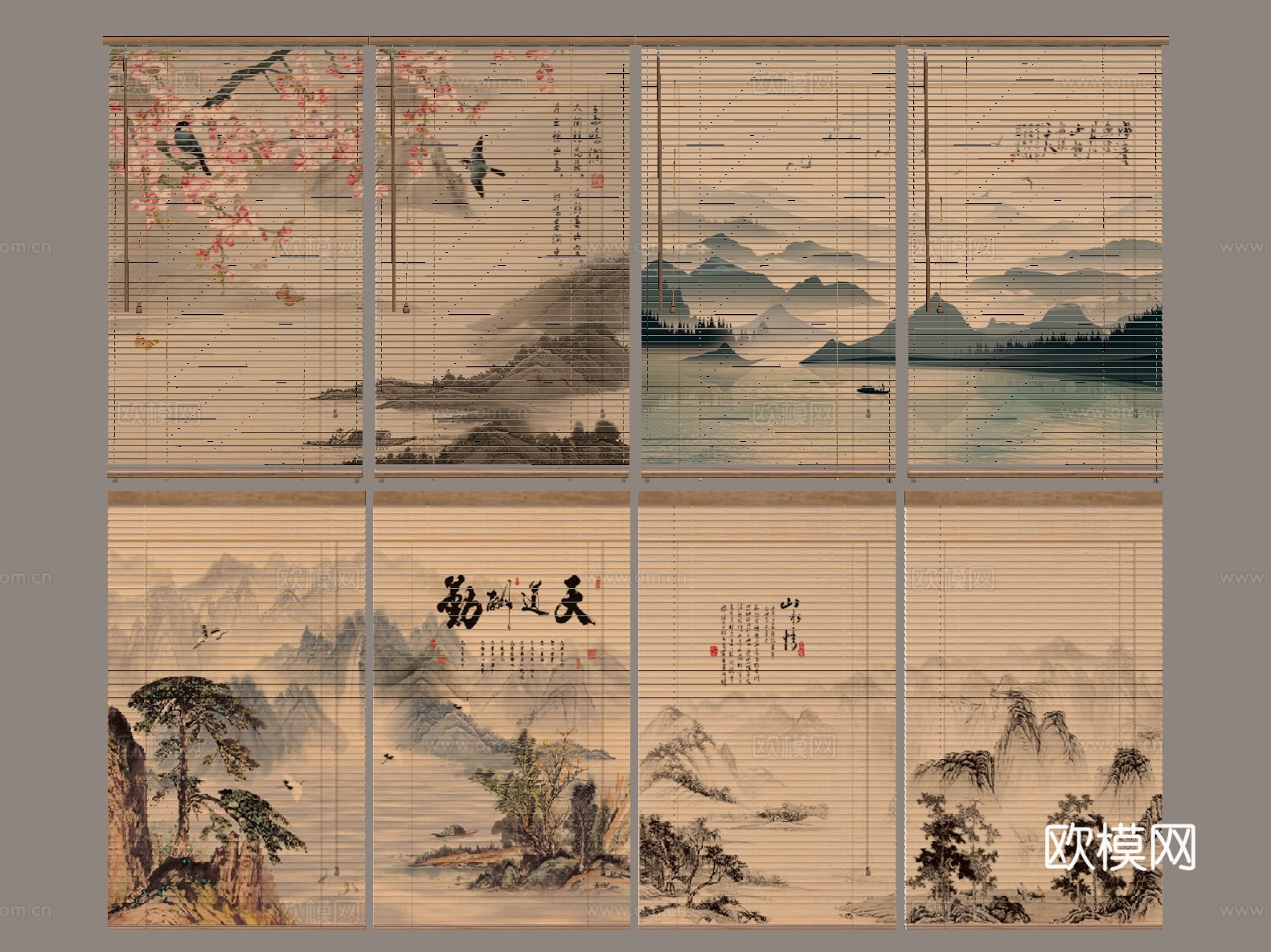 卷帘 竹帘 窗帘 帘子su模型